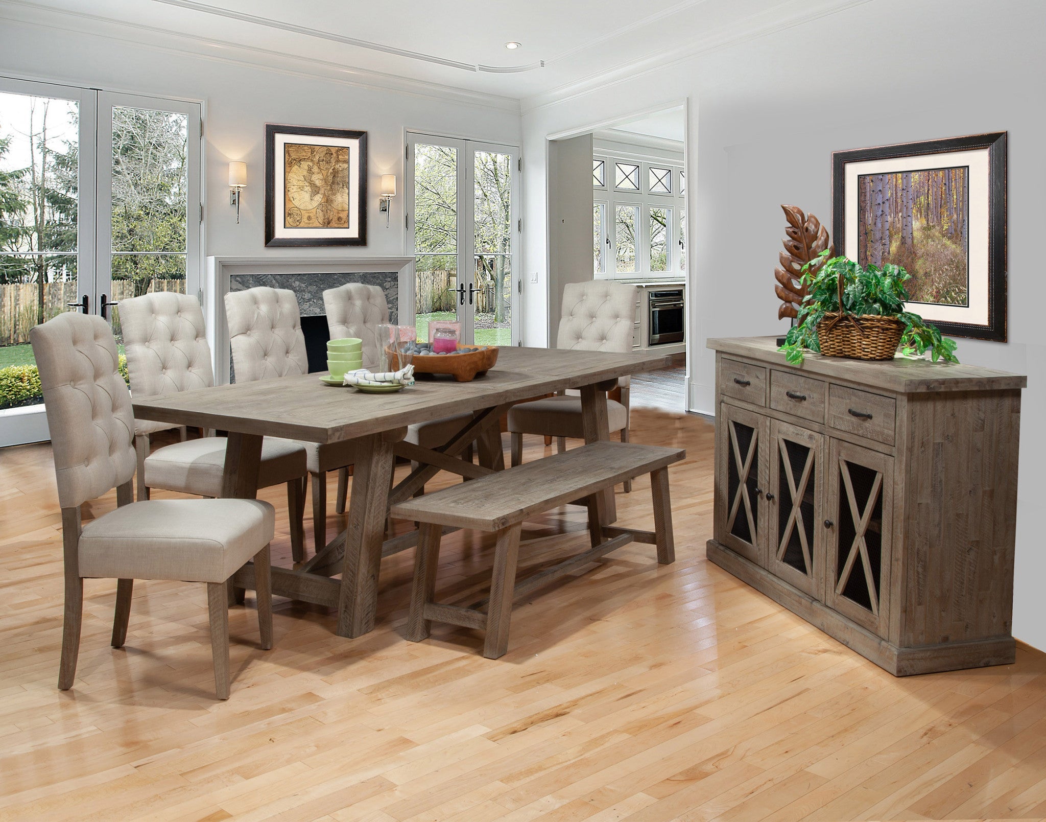 60" Natural Distressed Solid Wood Dining Bench - GreatEagleInc