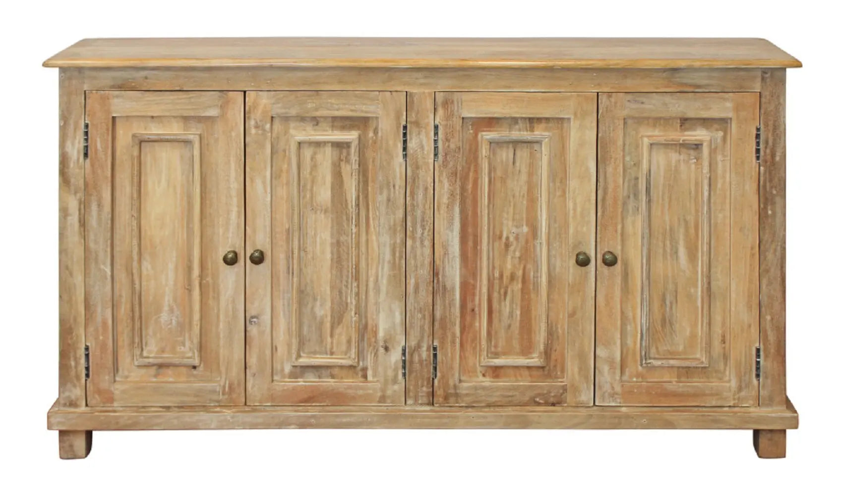 60" Natural Distressed Solid Wood Sideboard with Four Doors Homeroots Kitchen & Dining