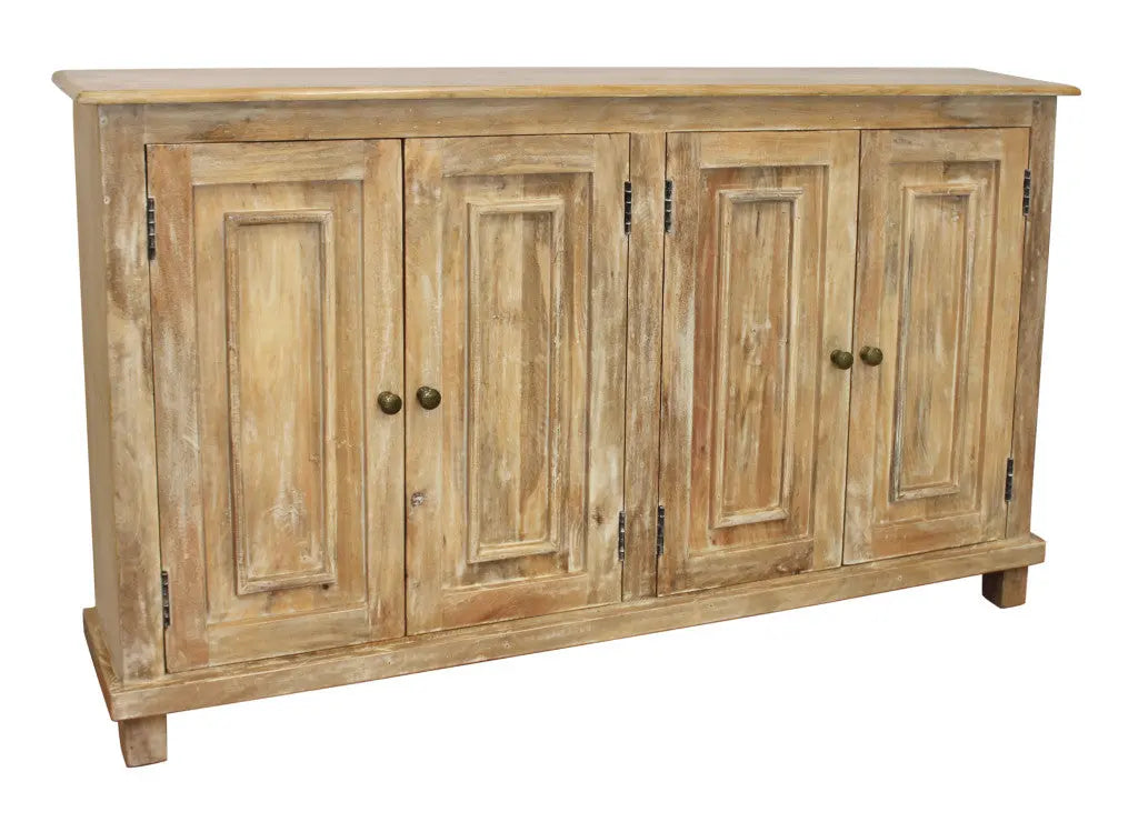 60" Natural Distressed Solid Wood Sideboard with Four Doors Homeroots Kitchen & Dining