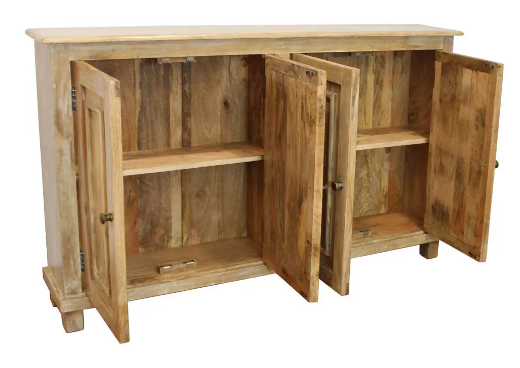 60" Natural Distressed Solid Wood Sideboard with Four Doors Homeroots Kitchen & Dining