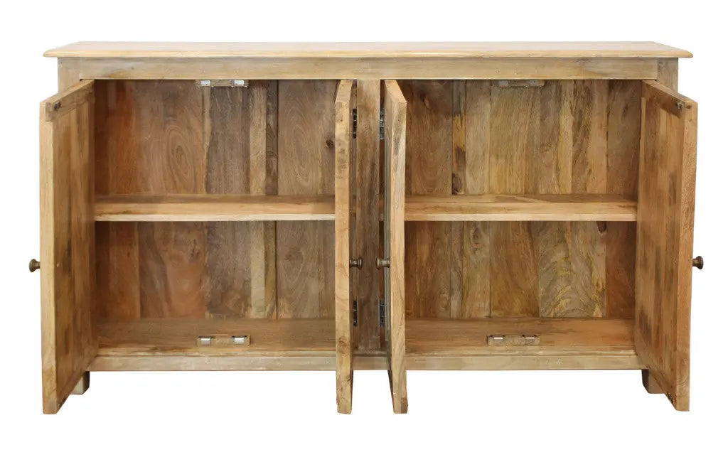 60" Natural Distressed Solid Wood Sideboard with Four Doors Homeroots Kitchen & Dining