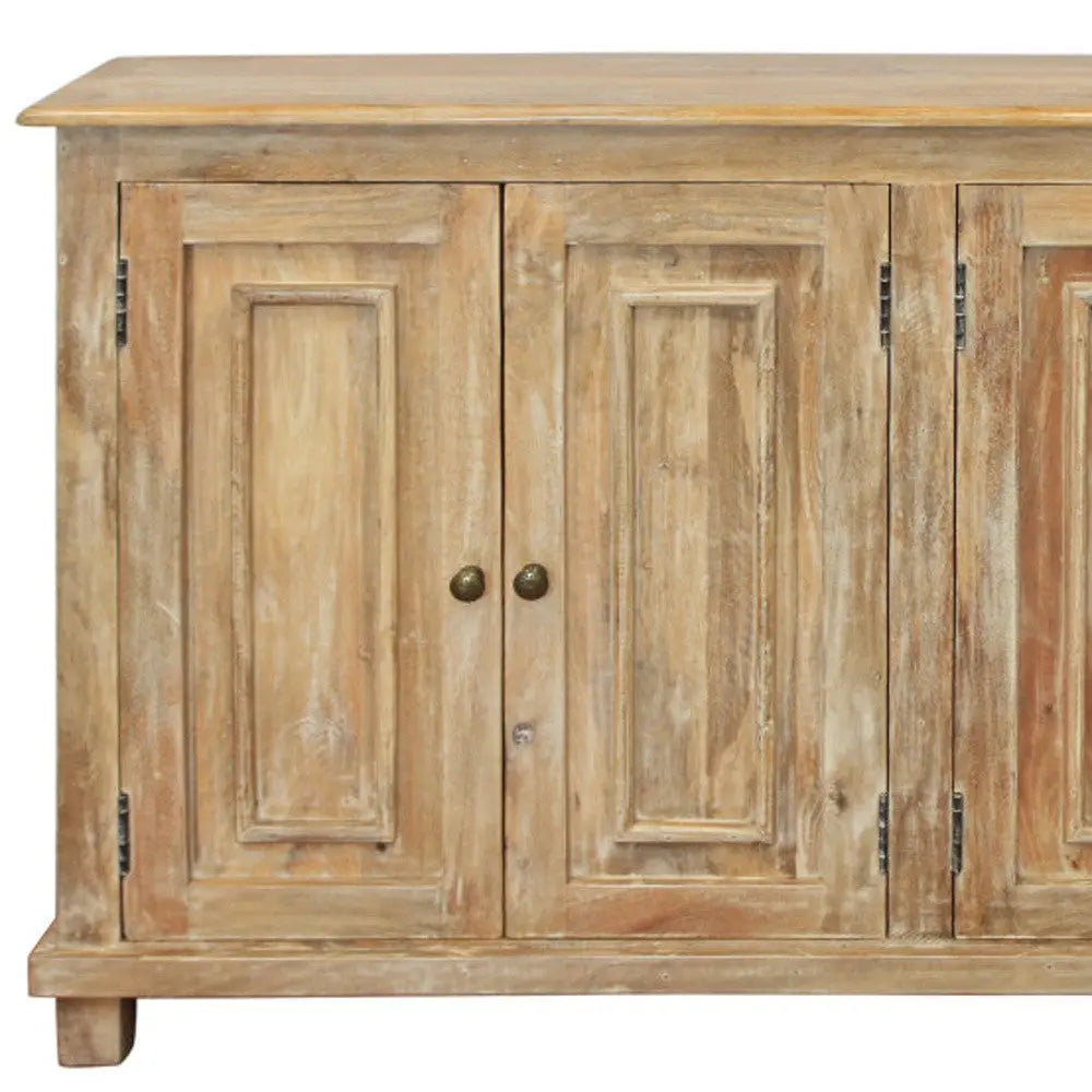 60" Natural Distressed Solid Wood Sideboard with Four Doors Homeroots Kitchen & Dining
