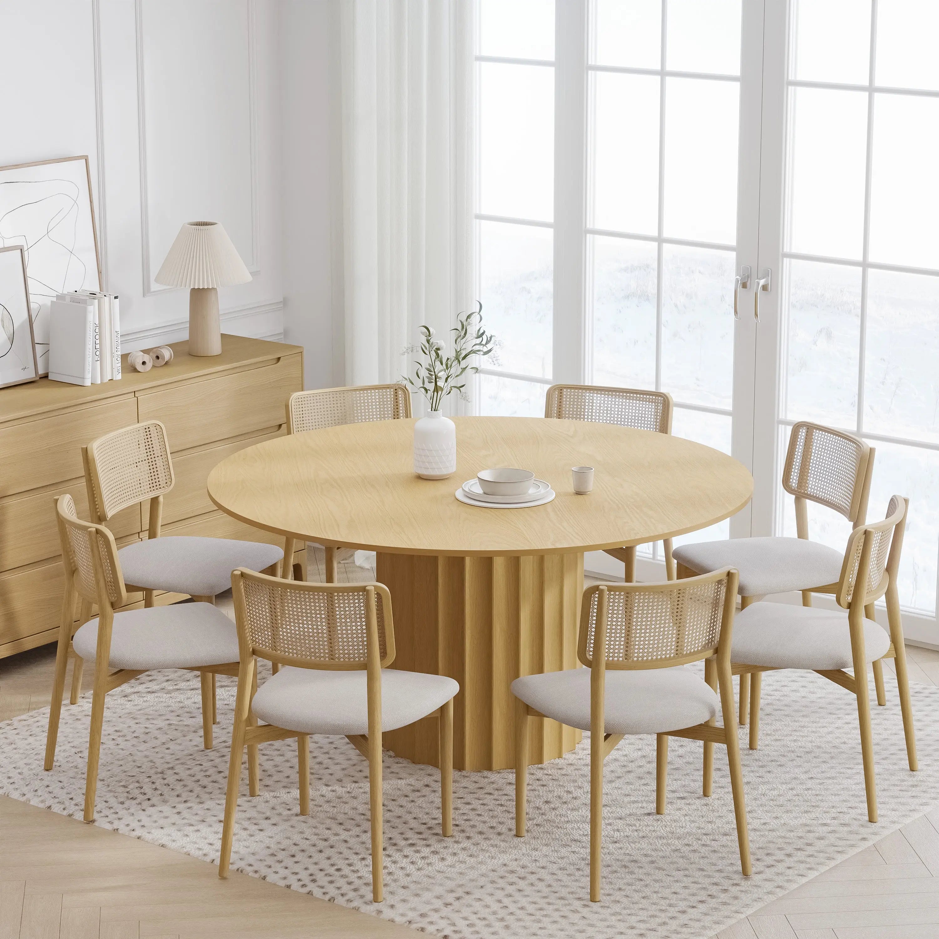 60" Natural Solid Wood Pedestal Base Round Top Dining Table Homeroots Kitchen & Dining