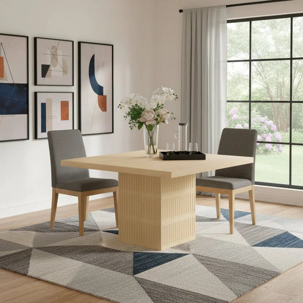 60" Natural Solid Wood Pedestal Base Square Dining Table Homeroots Kitchen & Dining