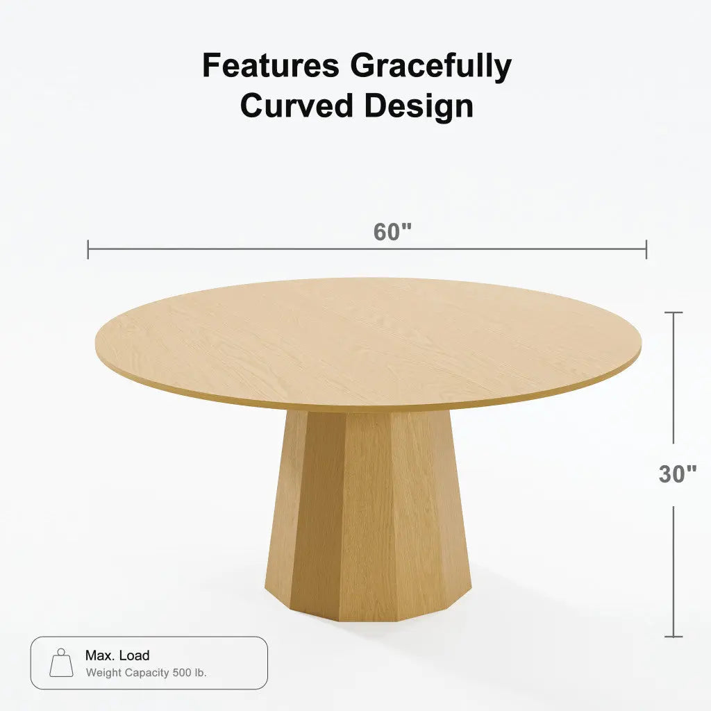 60" Oak Wood Pedestal Base Round Top Dining Table Homeroots Kitchen & Dining