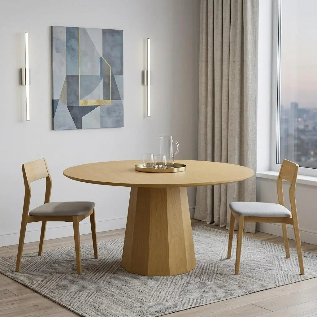 60" Oak Wood Pedestal Base Round Top Dining Table Homeroots Kitchen & Dining