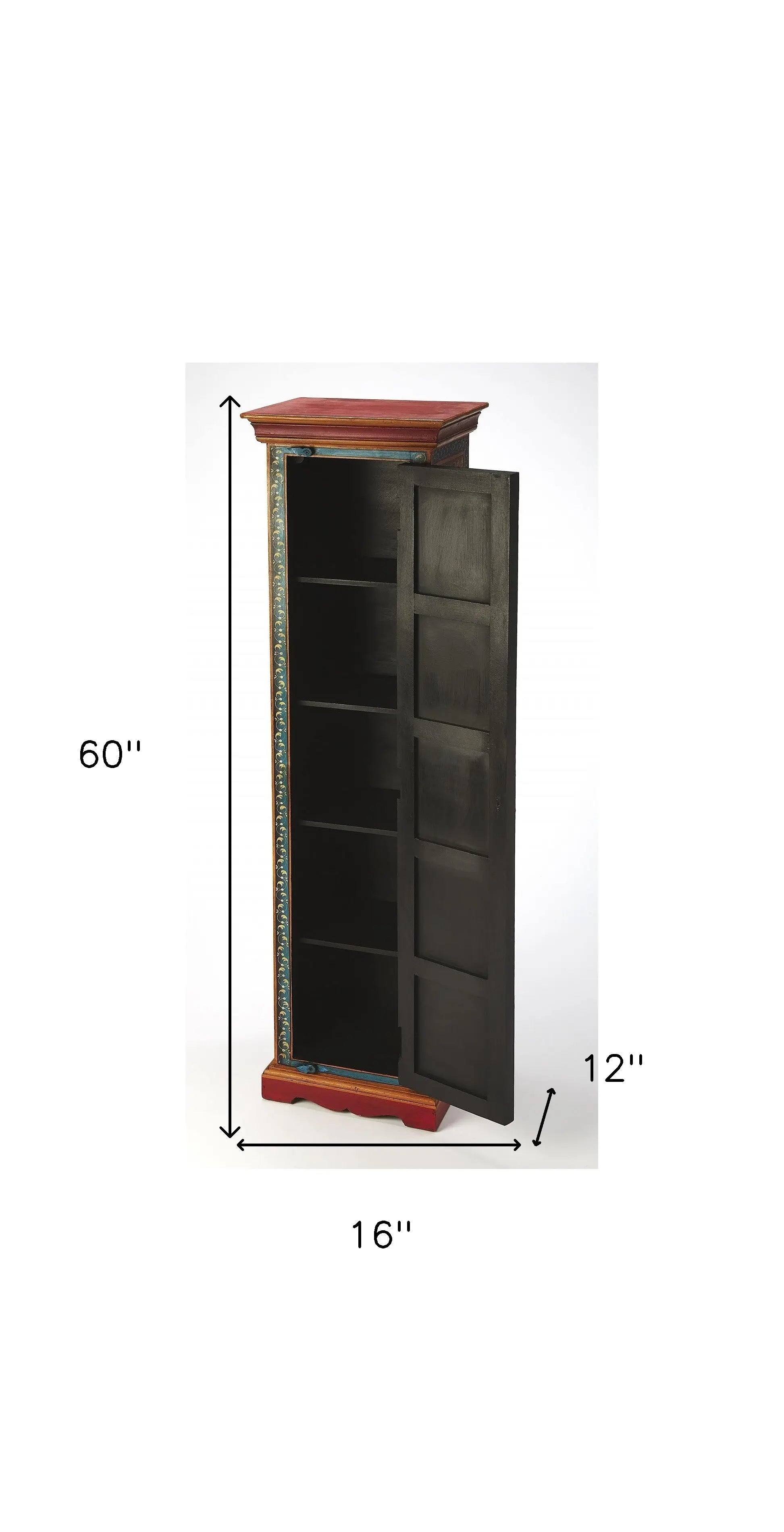 60" Red Blue and Gold Hand Painted Accent Cabinet Homeroots Kitchen & Dining