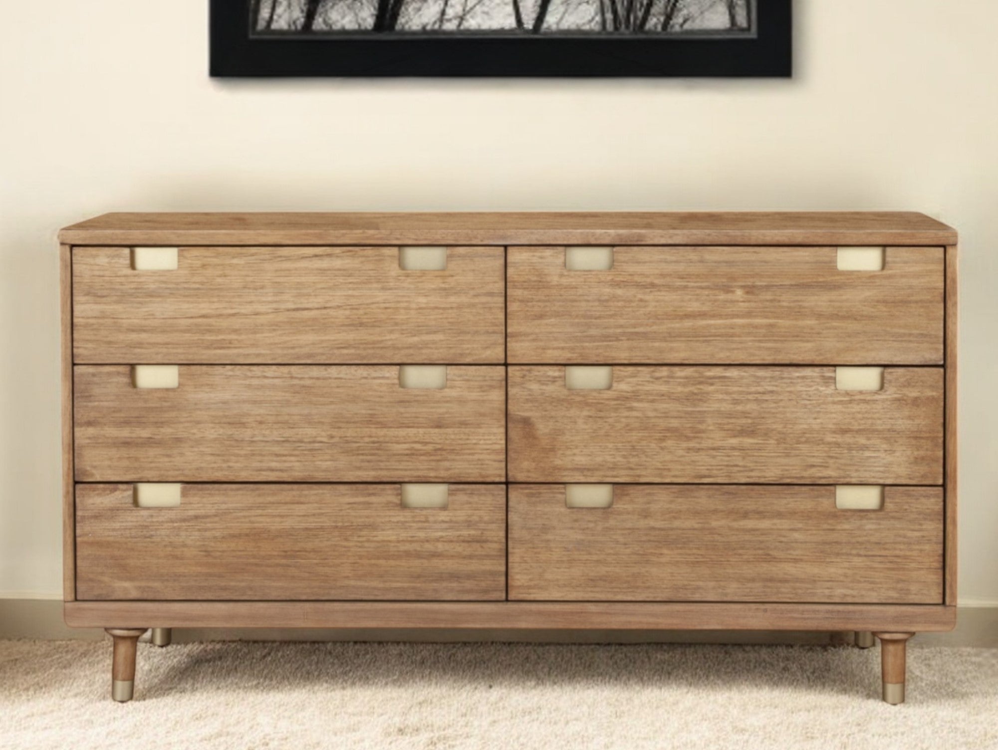 60" Sandy Brown Solid Wood Six Drawer Double Dresser - GreatEagleInc