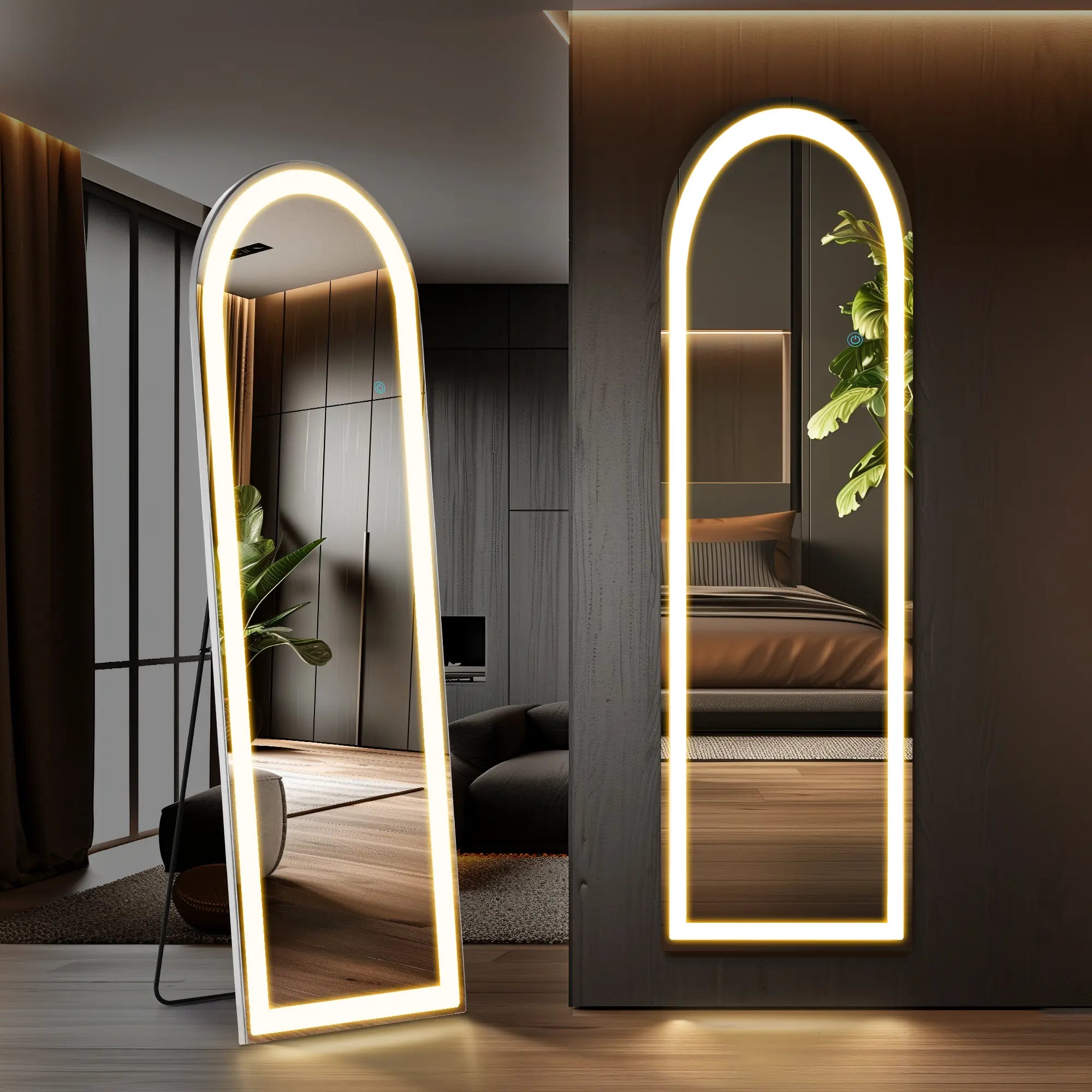 60" Silver Arch Lighted Freestanding And Wall Mounted Framed Full Length Mirror Homeroots Bed & Bath