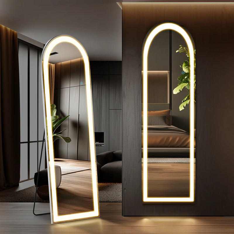 60" Silver Arch Lighted Freestanding And Wall Mounted Framed Full Length Mirror Homeroots Bed & Bath