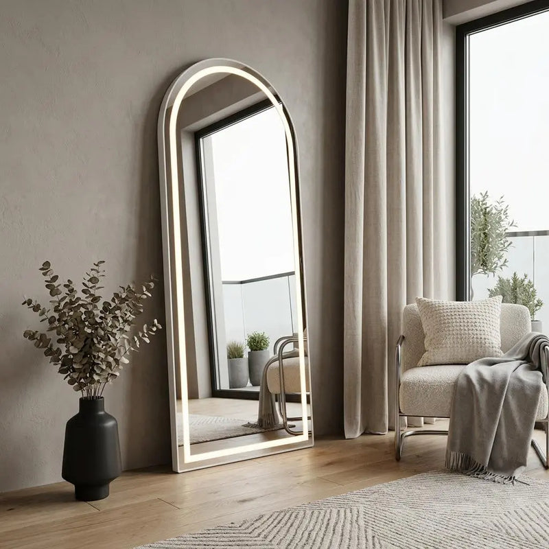 60" Silver Arch Lighted Freestanding And Wall Mounted Framed Full Length Mirror Homeroots Bed & Bath