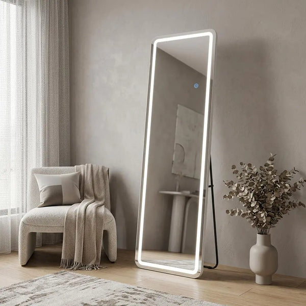 60" Silver Lighted Freestanding And Wall Mounted Framed Full Length Mirror Homeroots Bed & Bath