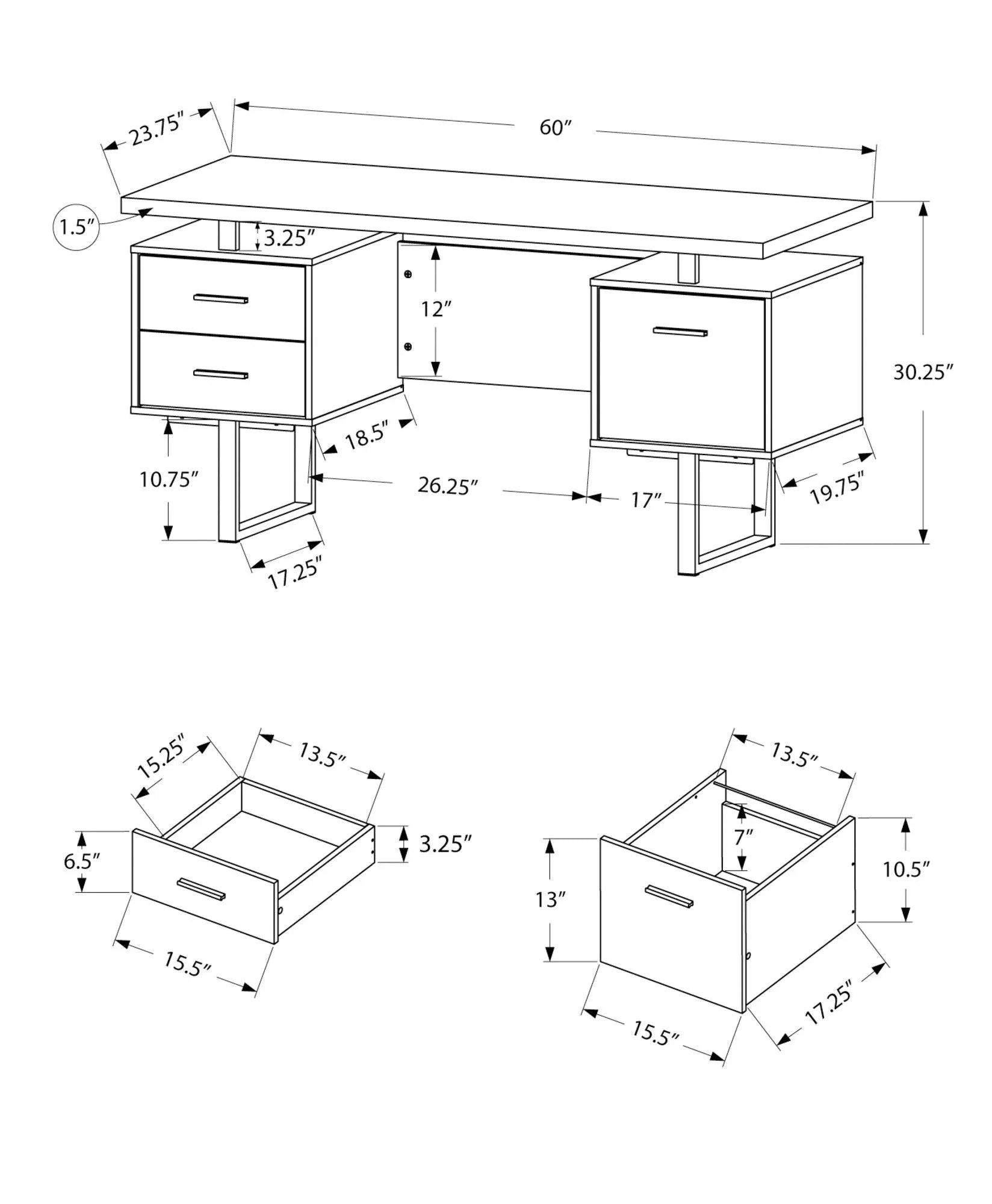 24" Taupe and Silver Computer Desk With Three Drawers - GreatEagleInc