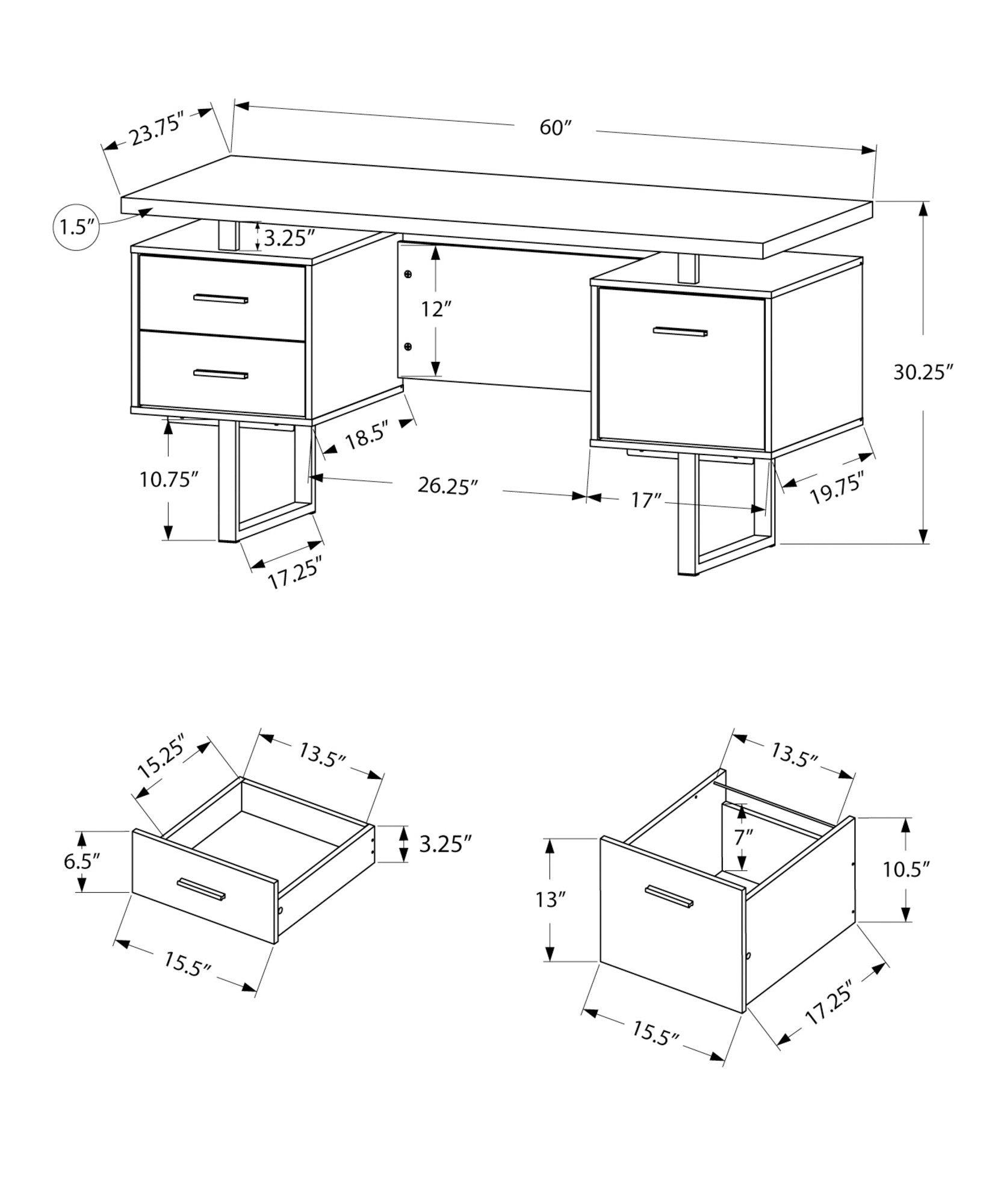 24" Taupe and Silver Computer Desk With Three Drawers - GreatEagleInc