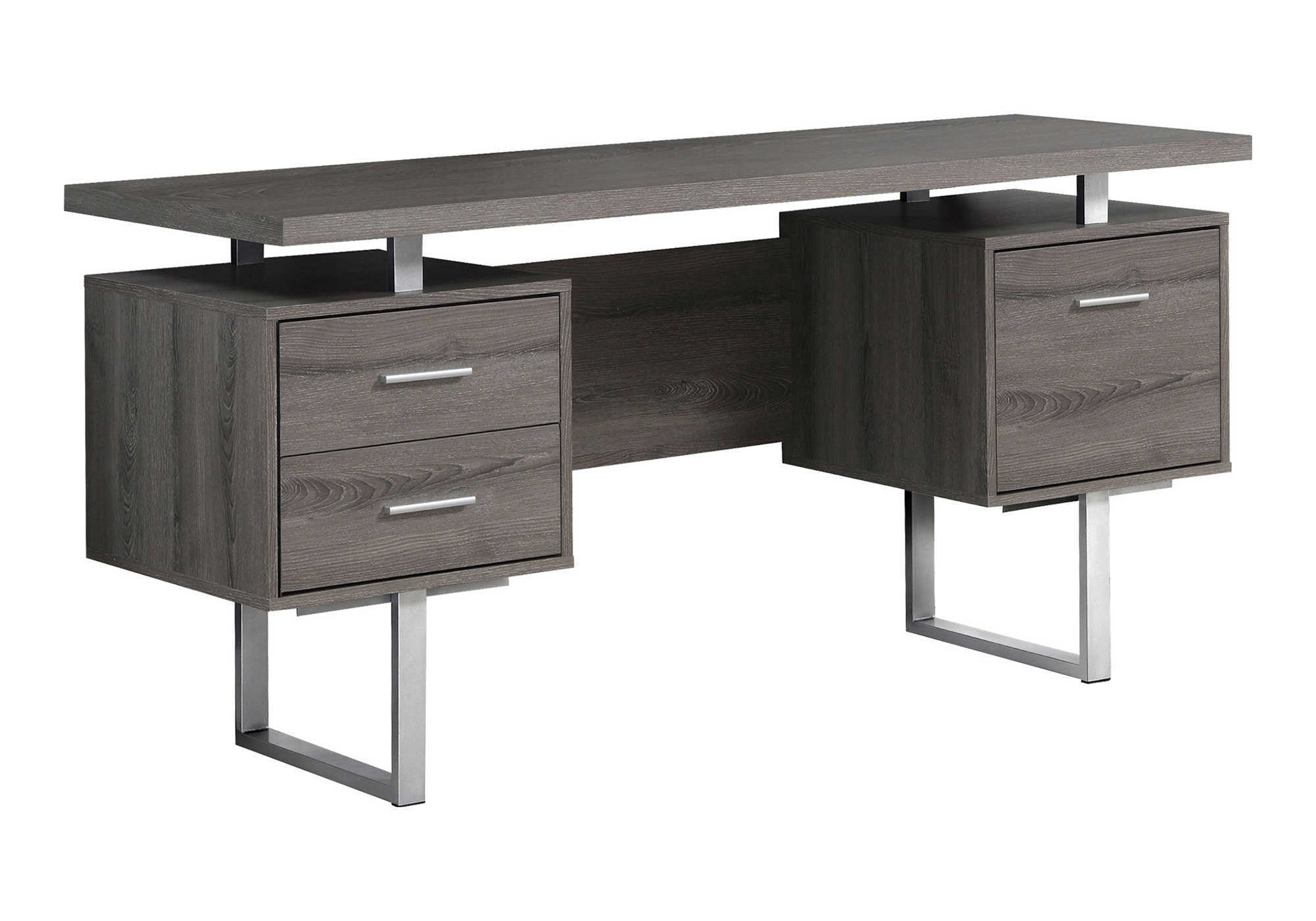 24" Taupe and Silver Computer Desk With Three Drawers - GreatEagleInc