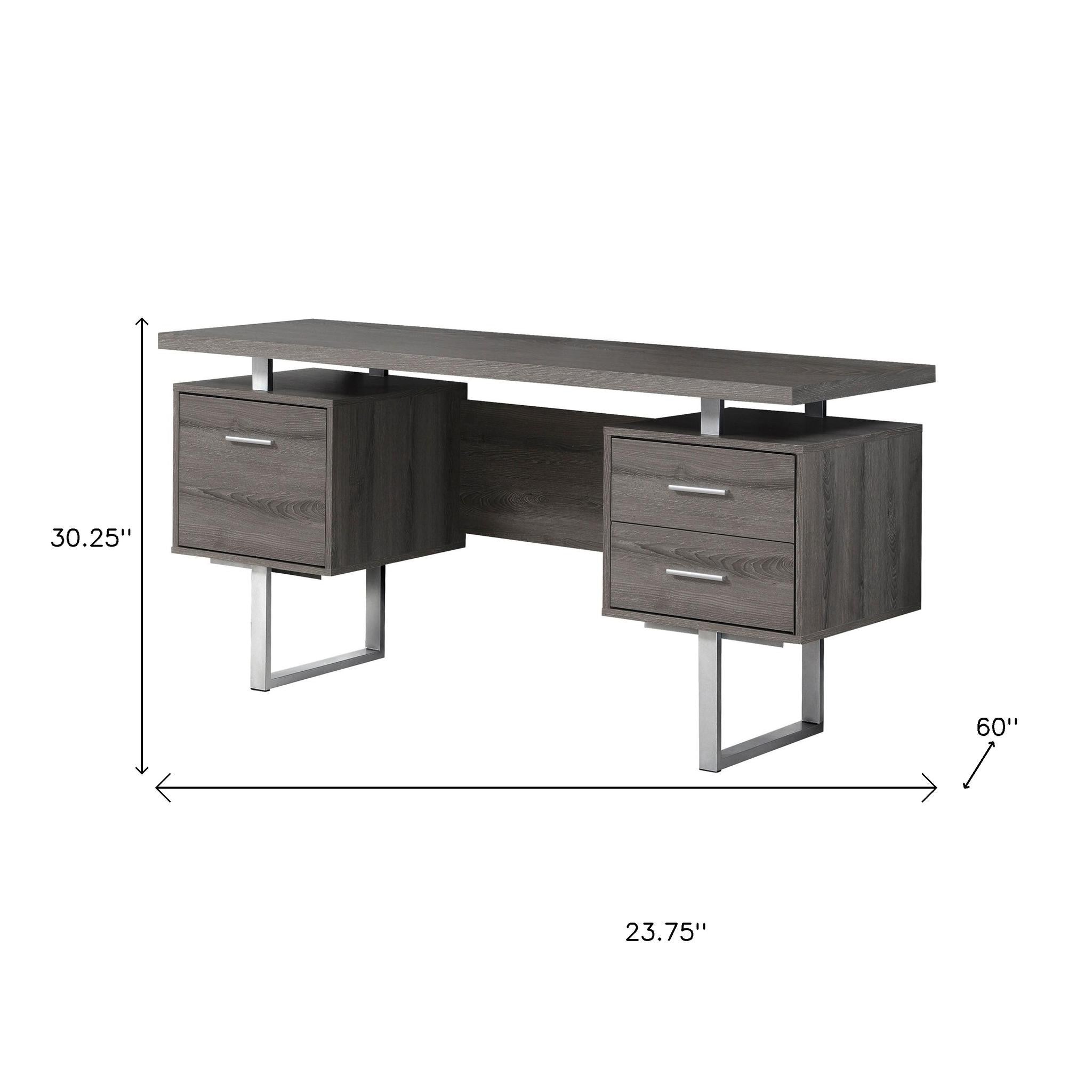 24" Taupe and Silver Computer Desk With Three Drawers - GreatEagleInc