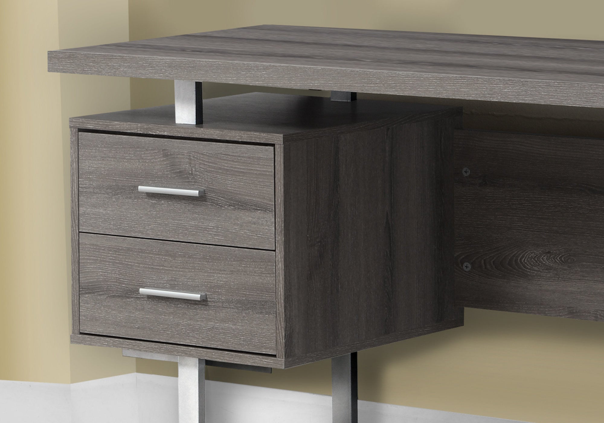 24" Taupe and Silver Computer Desk With Three Drawers - GreatEagleInc
