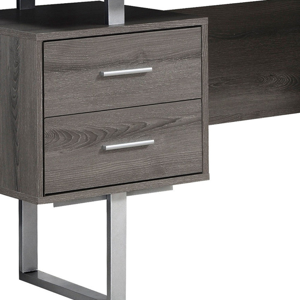 24" Taupe and Silver Computer Desk With Three Drawers - GreatEagleInc