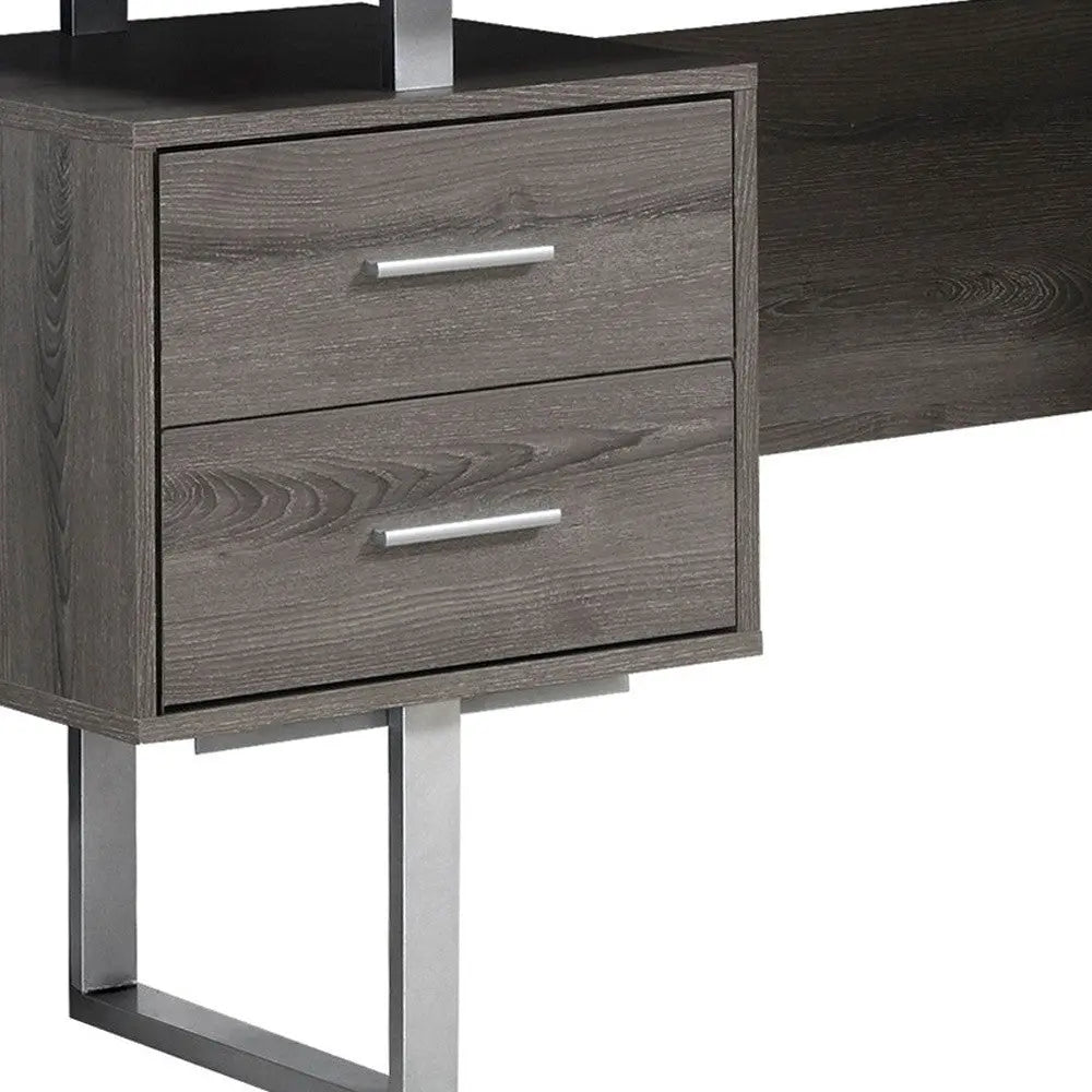 24" Taupe and Silver Computer Desk With Three Drawers - GreatEagleInc