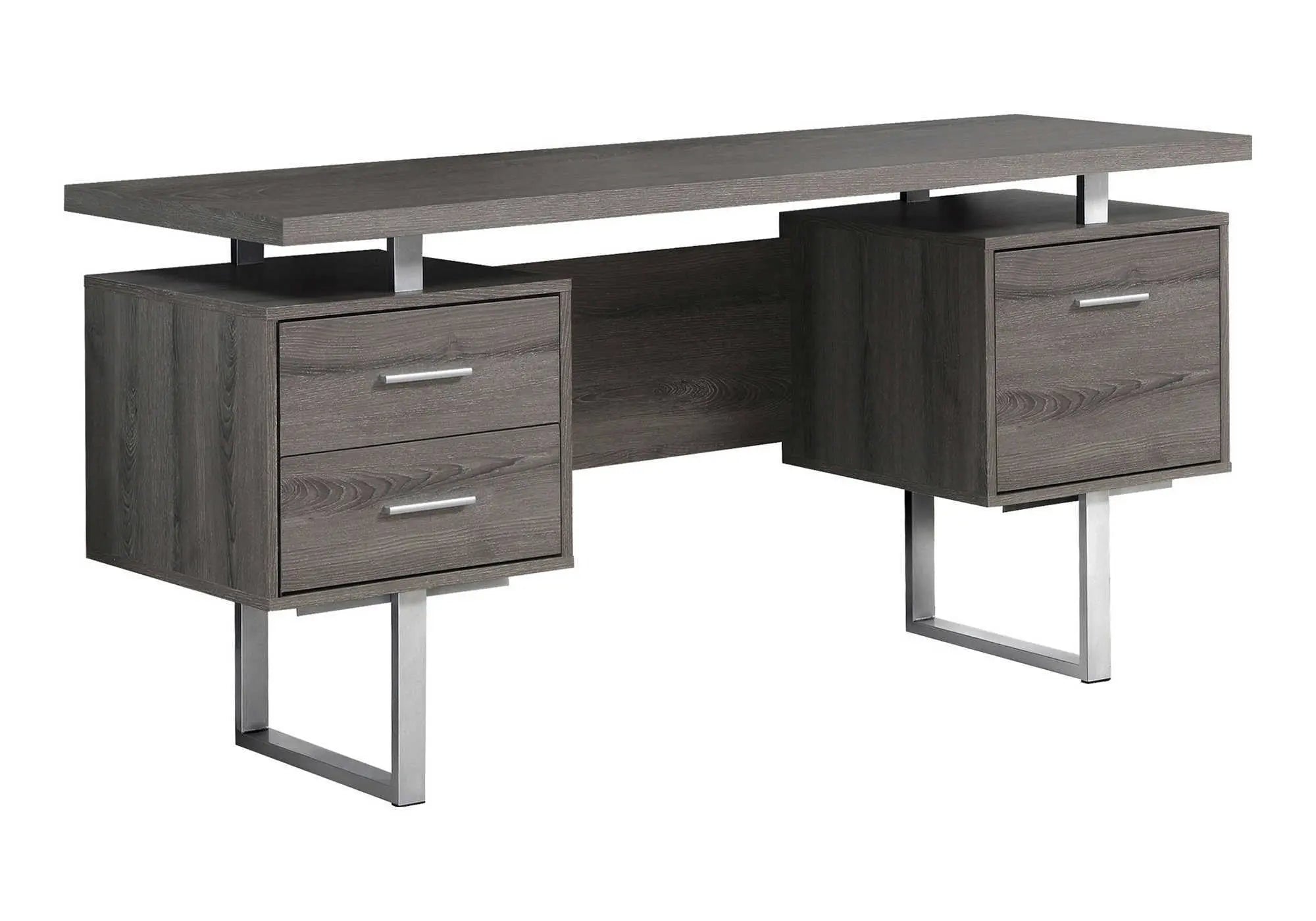 24" Taupe and Silver Computer Desk With Three Drawers - GreatEagleInc