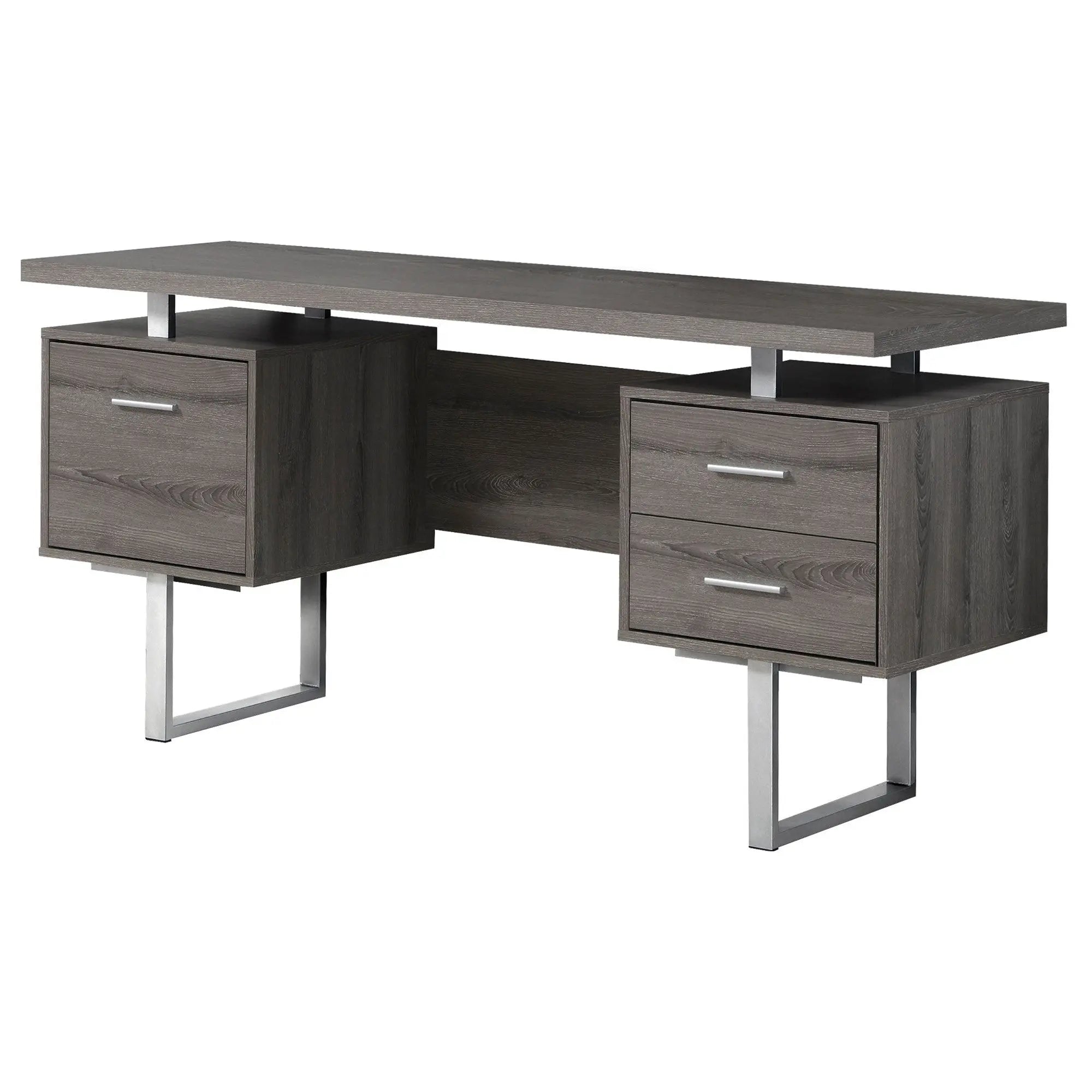24" Taupe and Silver Computer Desk With Three Drawers - GreatEagleInc