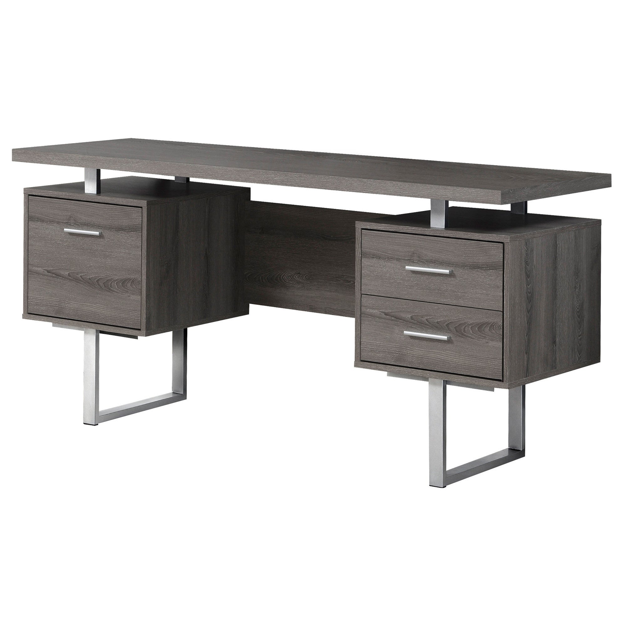 24" Taupe and Silver Computer Desk With Three Drawers - GreatEagleInc