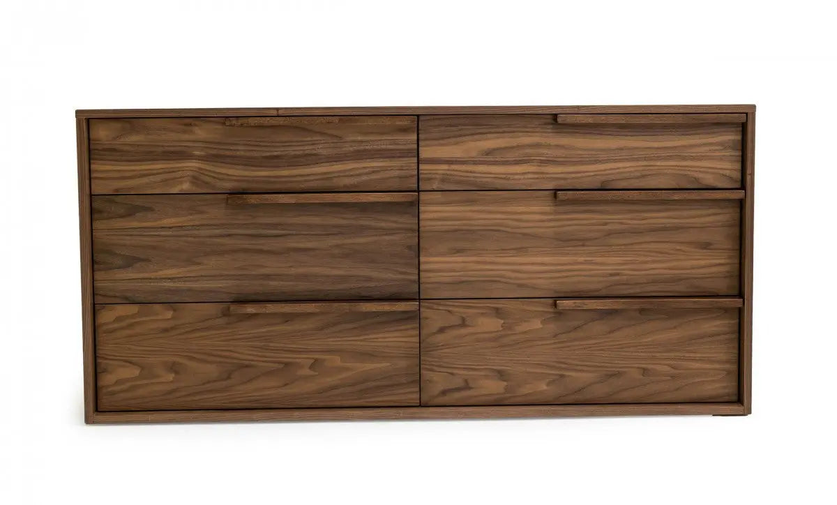 60" Walnut Manufactured Wood Six Drawer Double Dresser Homeroots Bed & Bath