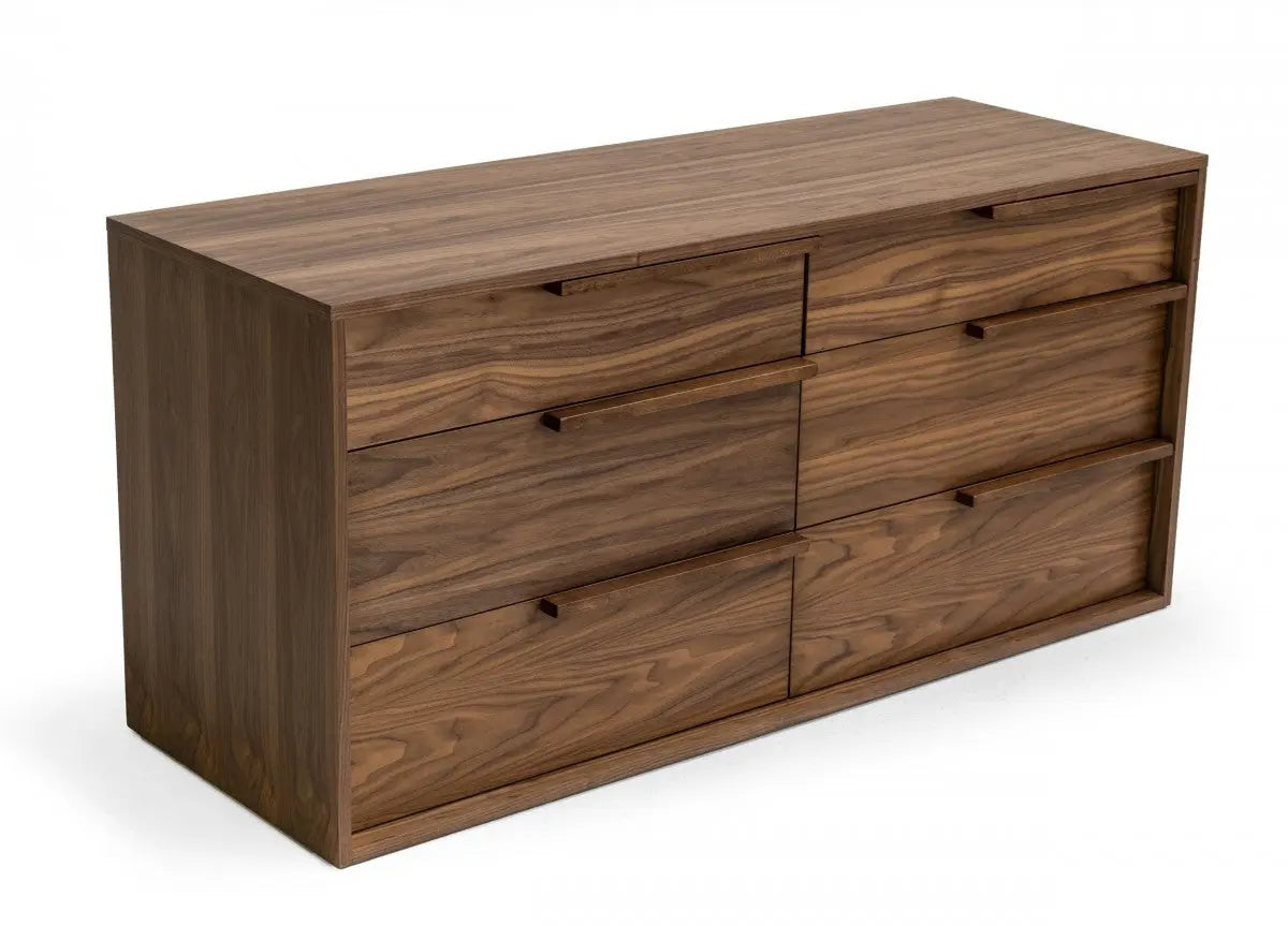 60" Walnut Manufactured Wood Six Drawer Double Dresser Homeroots Bed & Bath