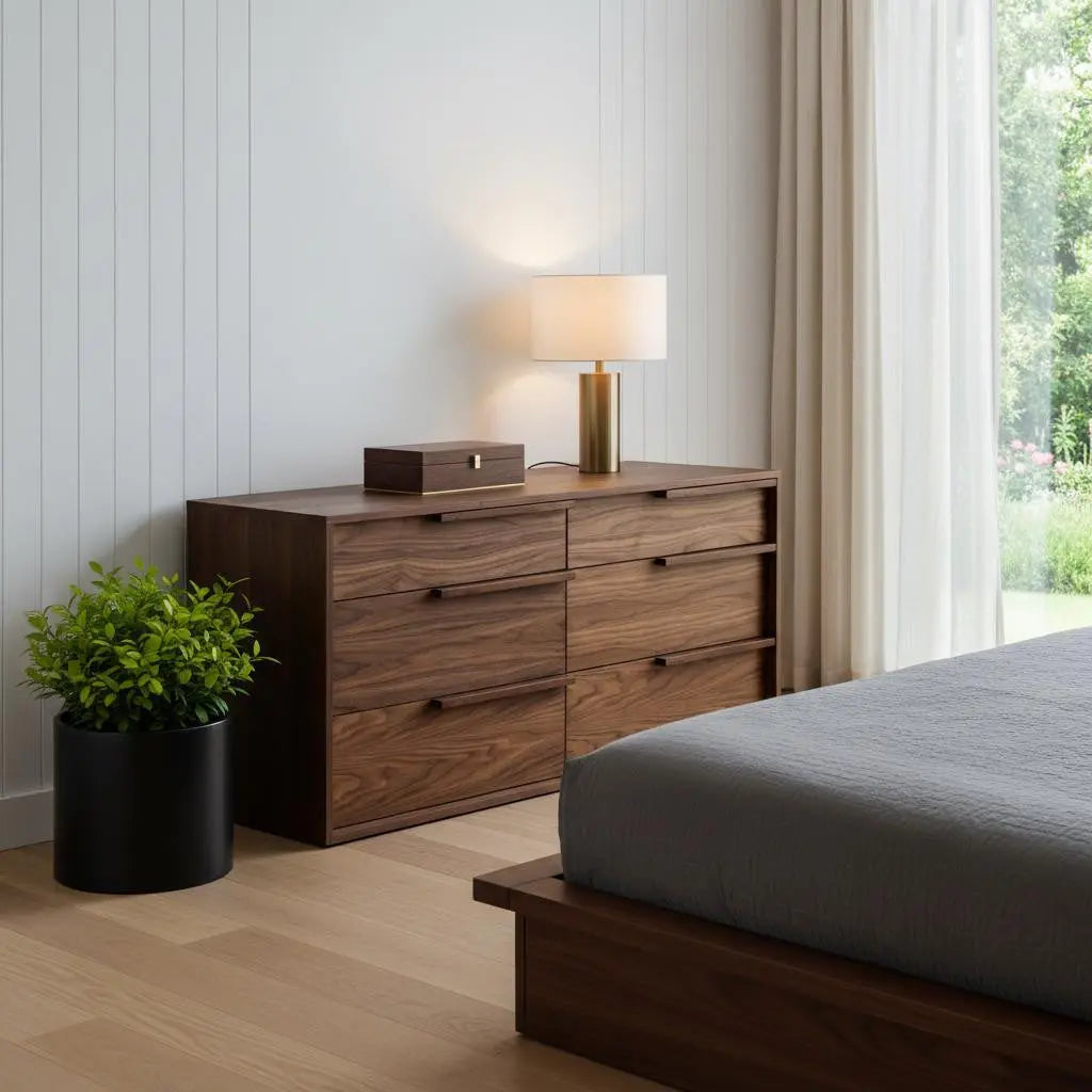 60" Walnut Manufactured Wood Six Drawer Double Dresser Homeroots Bed & Bath