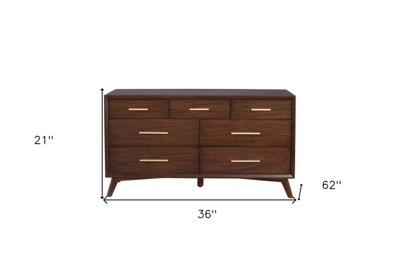60" Walnut Solid Wood Seven Drawer Double Dresser - GreatEagleInc