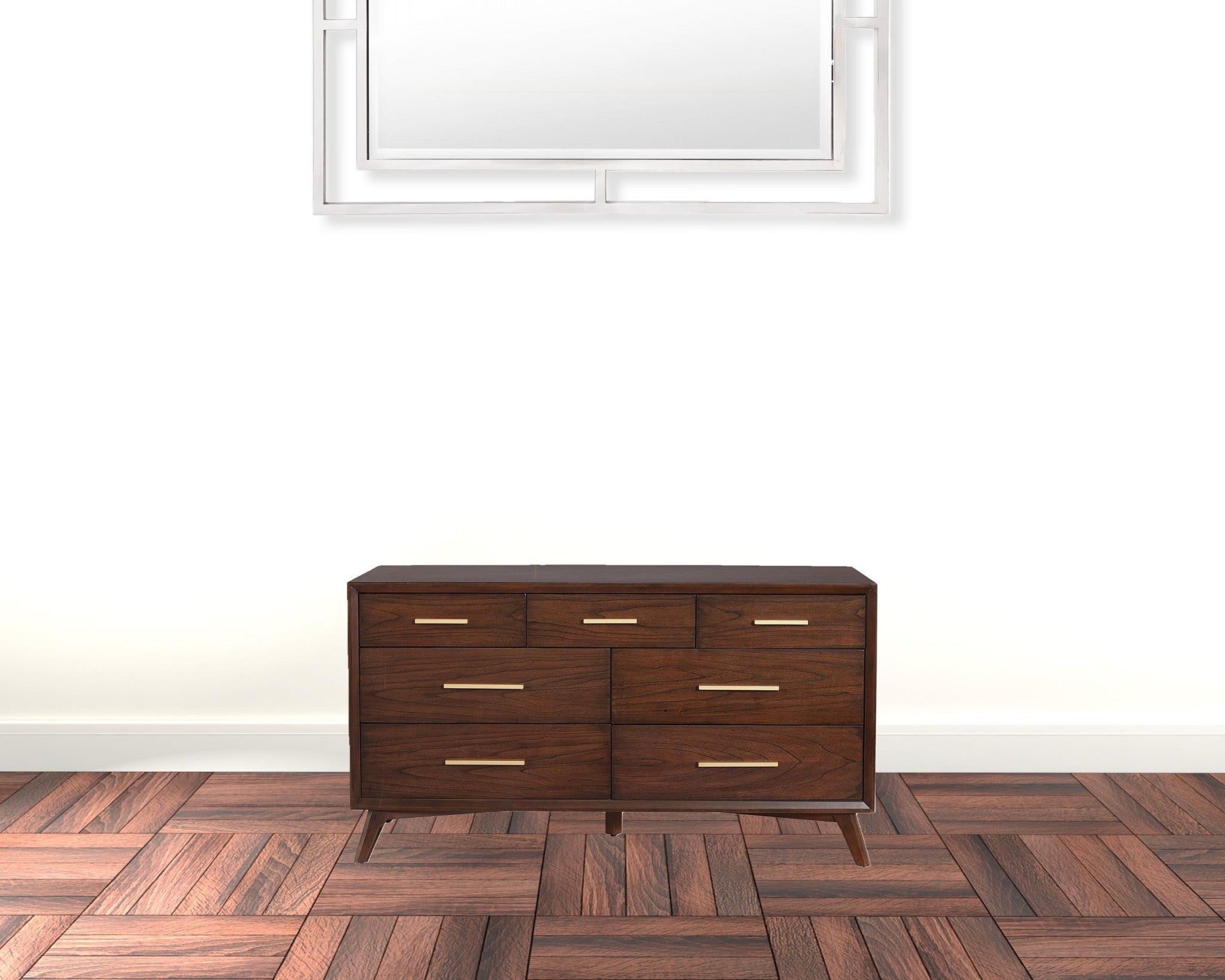 60" Walnut Solid Wood Seven Drawer Double Dresser - GreatEagleInc