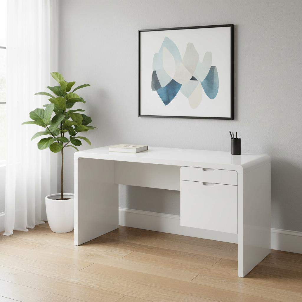 60" White Computer Desk With Two Drawers Homeroots Office