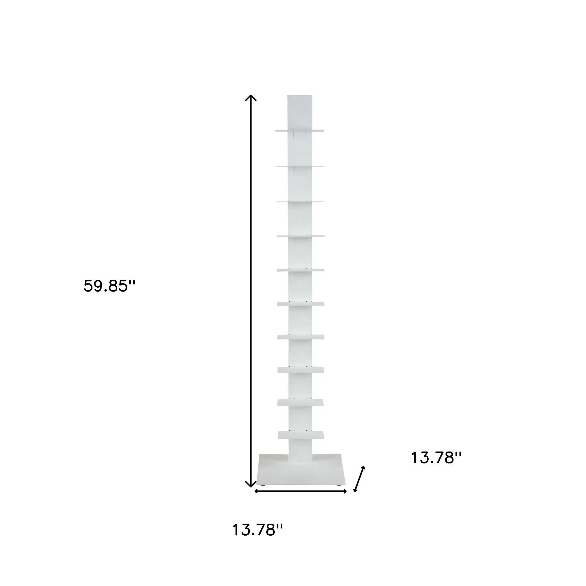 60" White Metal Ten Shelf Modern Tower Bookcase Homeroots Office