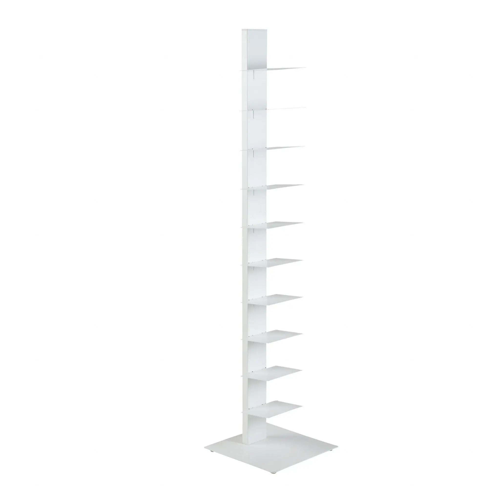 60" White Metal Ten Shelf Modern Tower Bookcase Homeroots Office