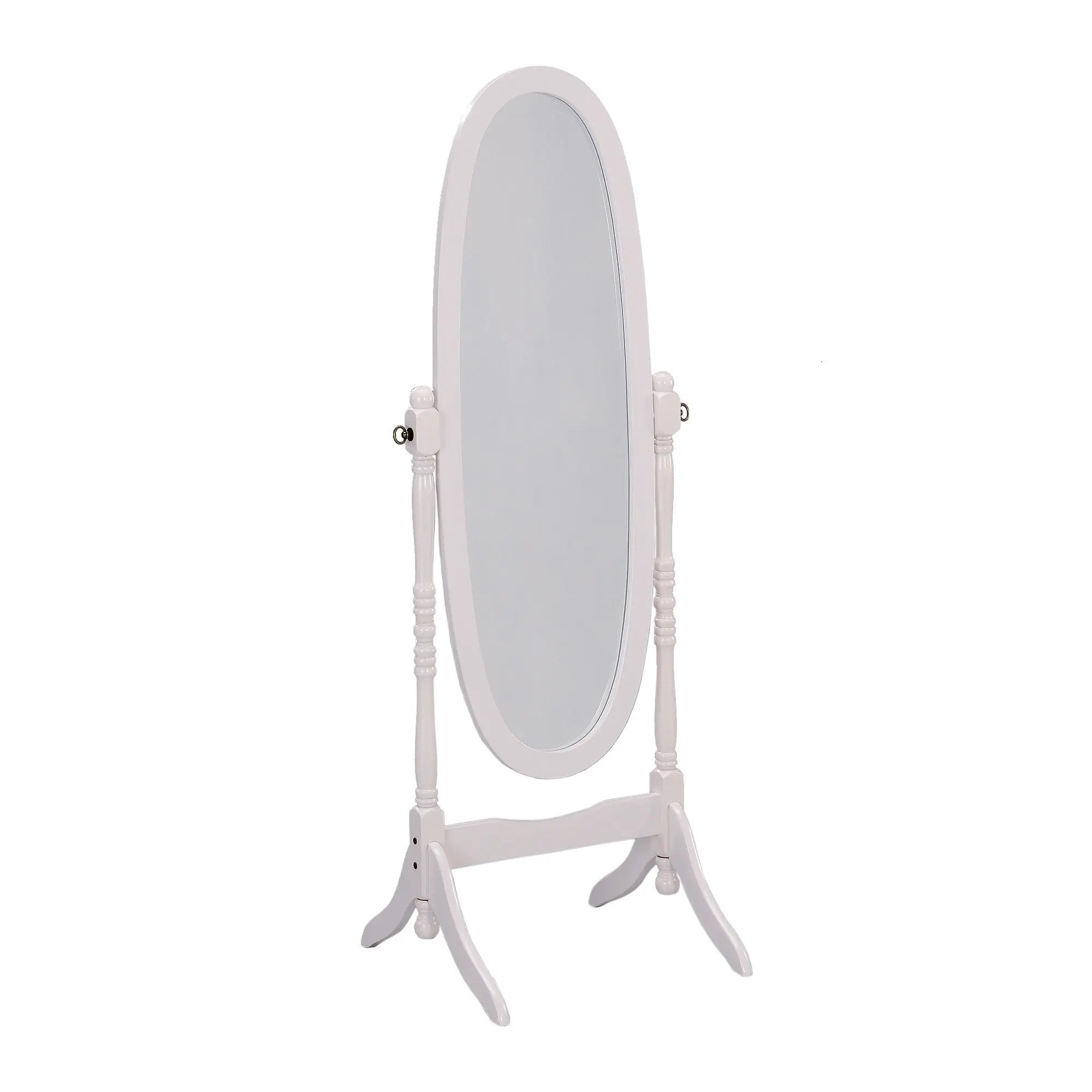 60" White Oval Wood Framed Freestanding Cheval Mirror Homeroots Bed & Bath