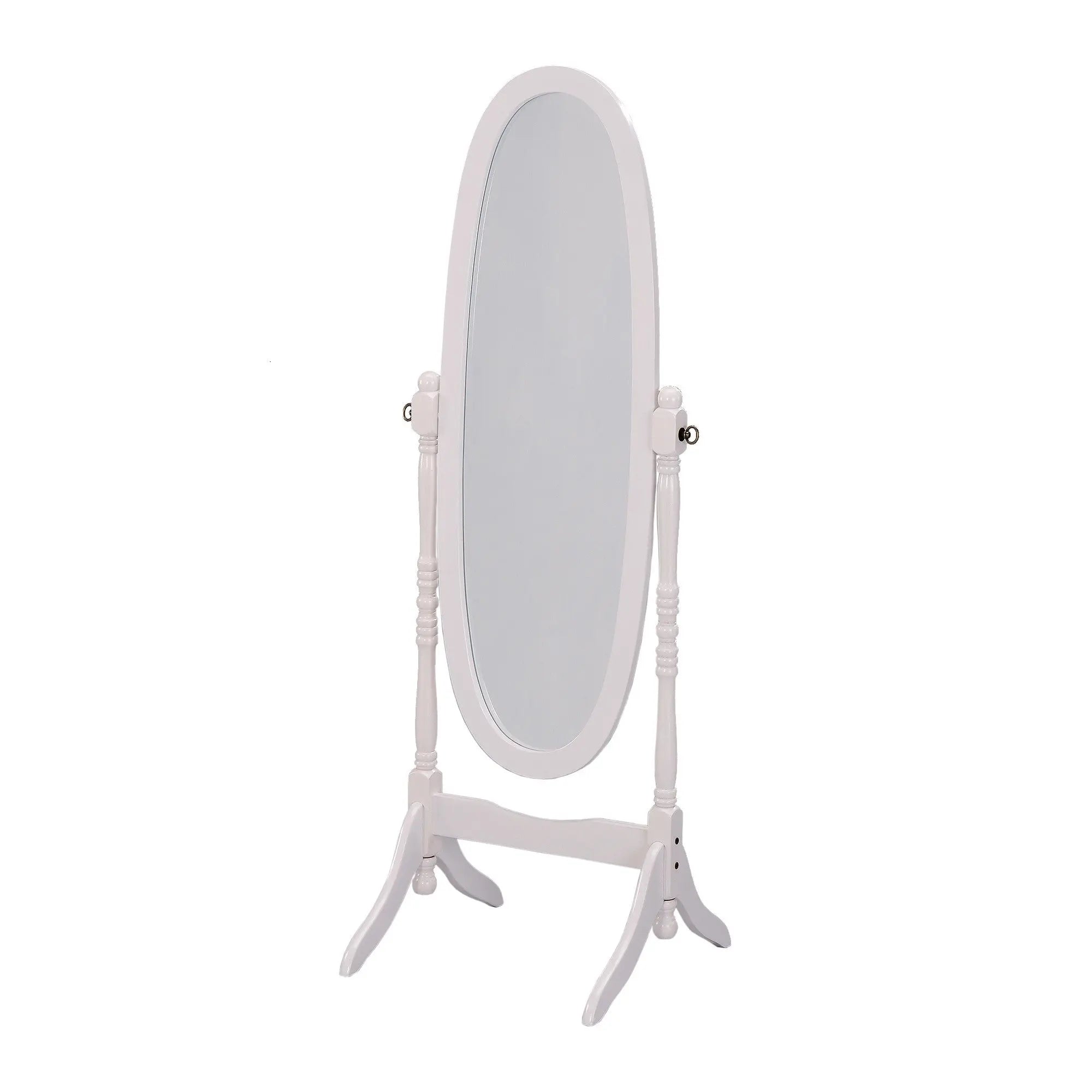 60" White Oval Wood Framed Freestanding Cheval Mirror Homeroots Bed & Bath