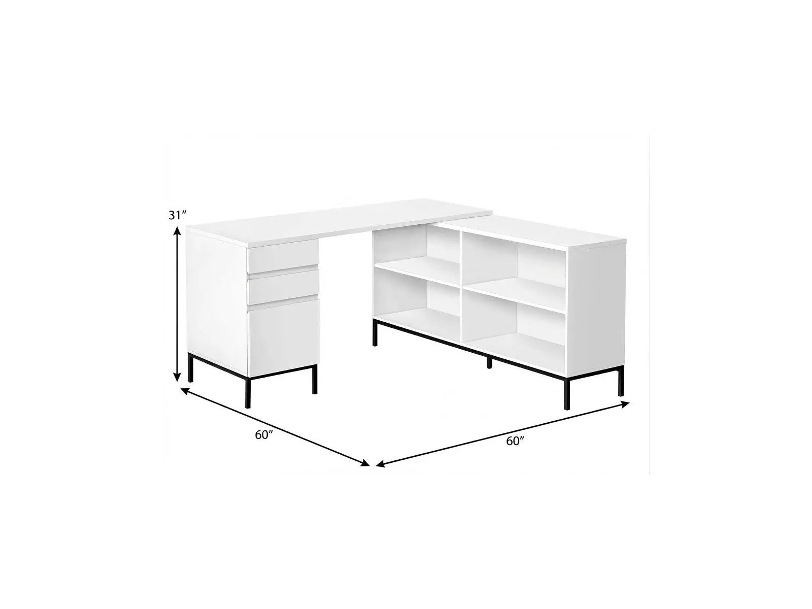 60" White and Black L Shape Computer Desk With Three Drawers Homeroots Office