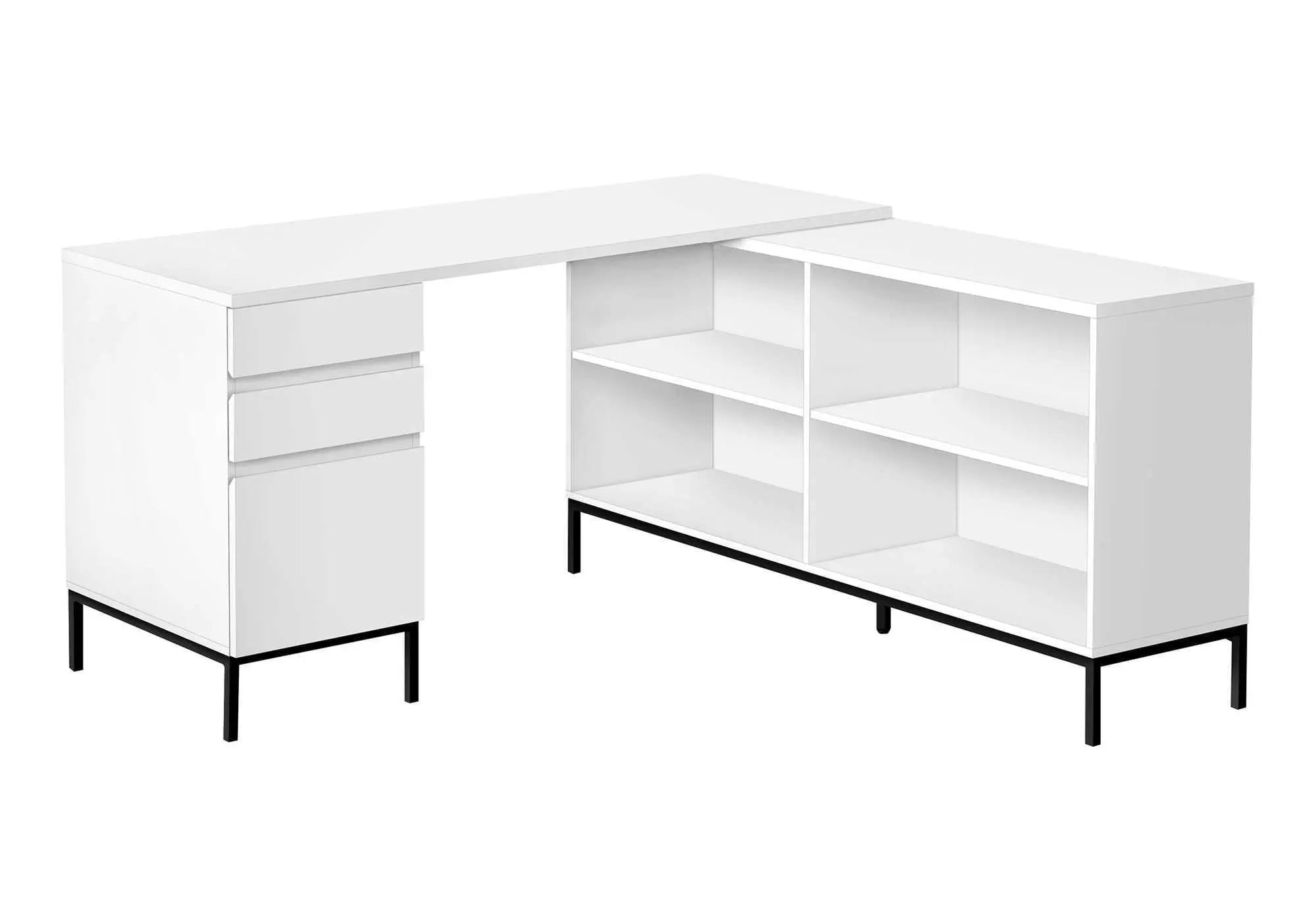 60" White and Black L Shape Computer Desk With Three Drawers Homeroots Office