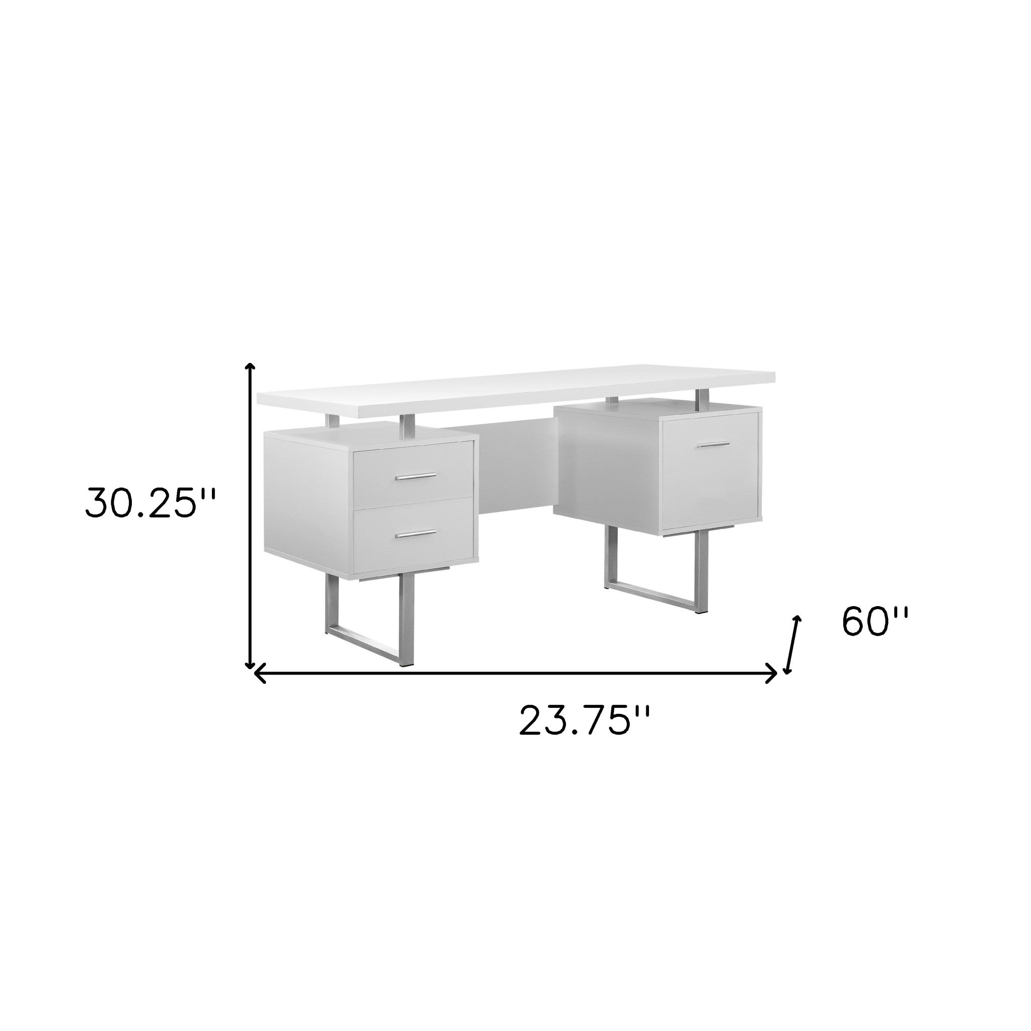 24" White and Silver Computer Desk With Three Drawers - GreatEagleInc