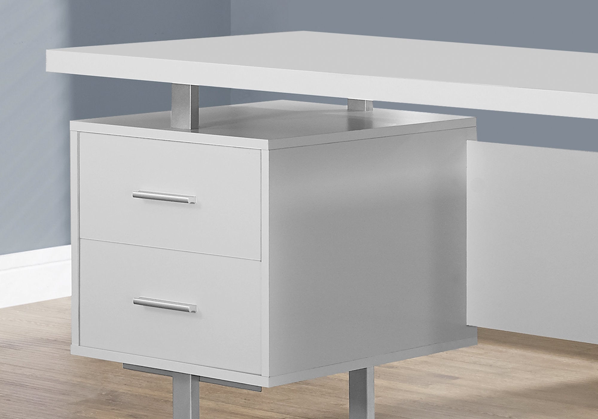 24" White and Silver Computer Desk With Three Drawers - GreatEagleInc