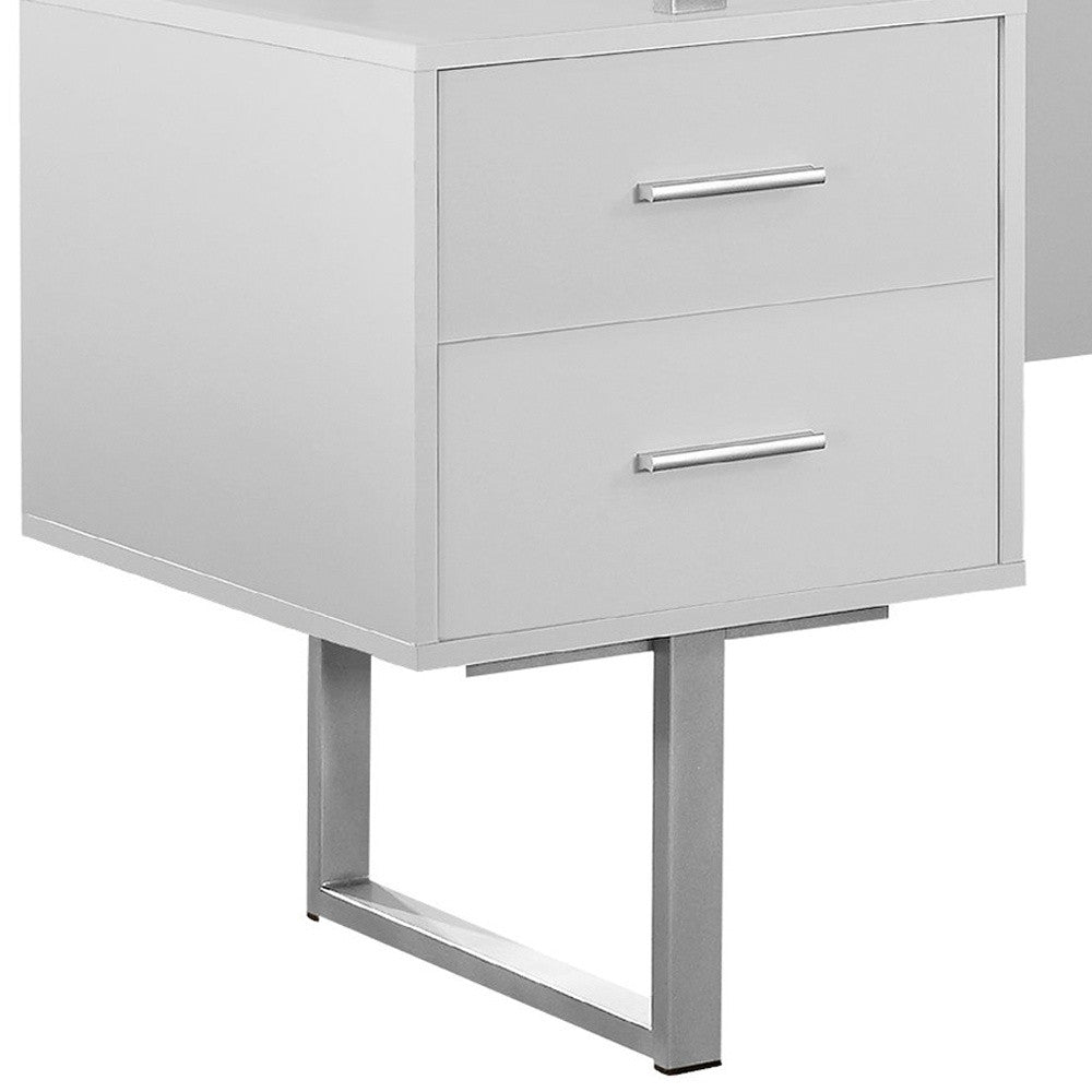 24" White and Silver Computer Desk With Three Drawers - GreatEagleInc