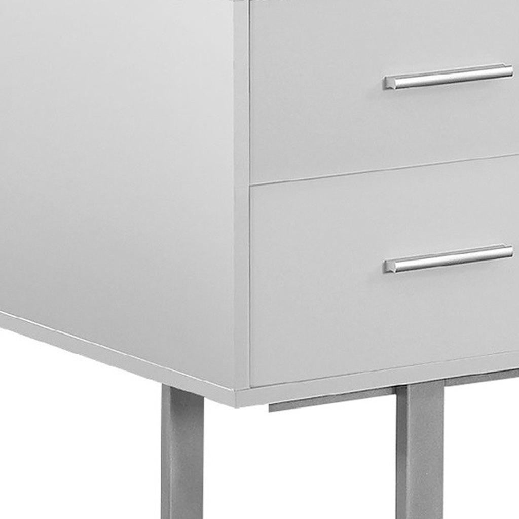 24" White and Silver Computer Desk With Three Drawers - GreatEagleInc