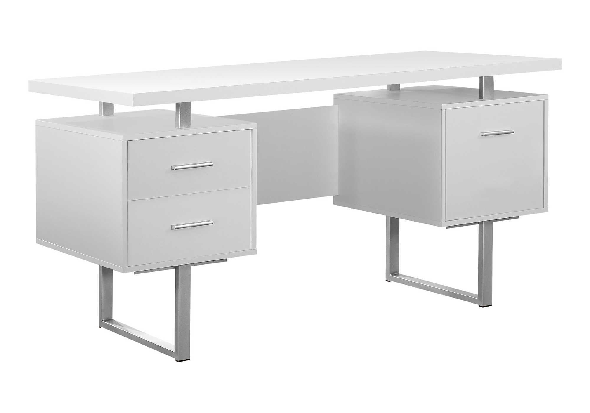 24" White and Silver Computer Desk With Three Drawers - GreatEagleInc