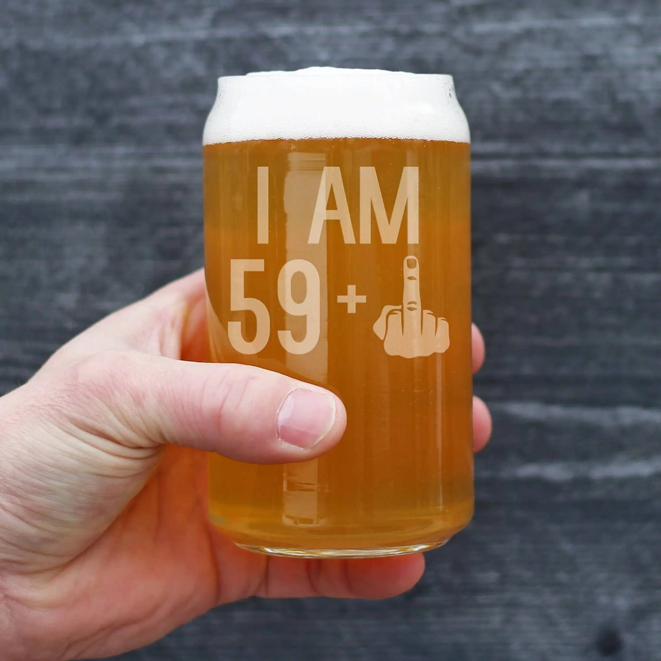60th Birthday Gifts - 59 Middle Finger Beer Can Pint Glass Bevvee