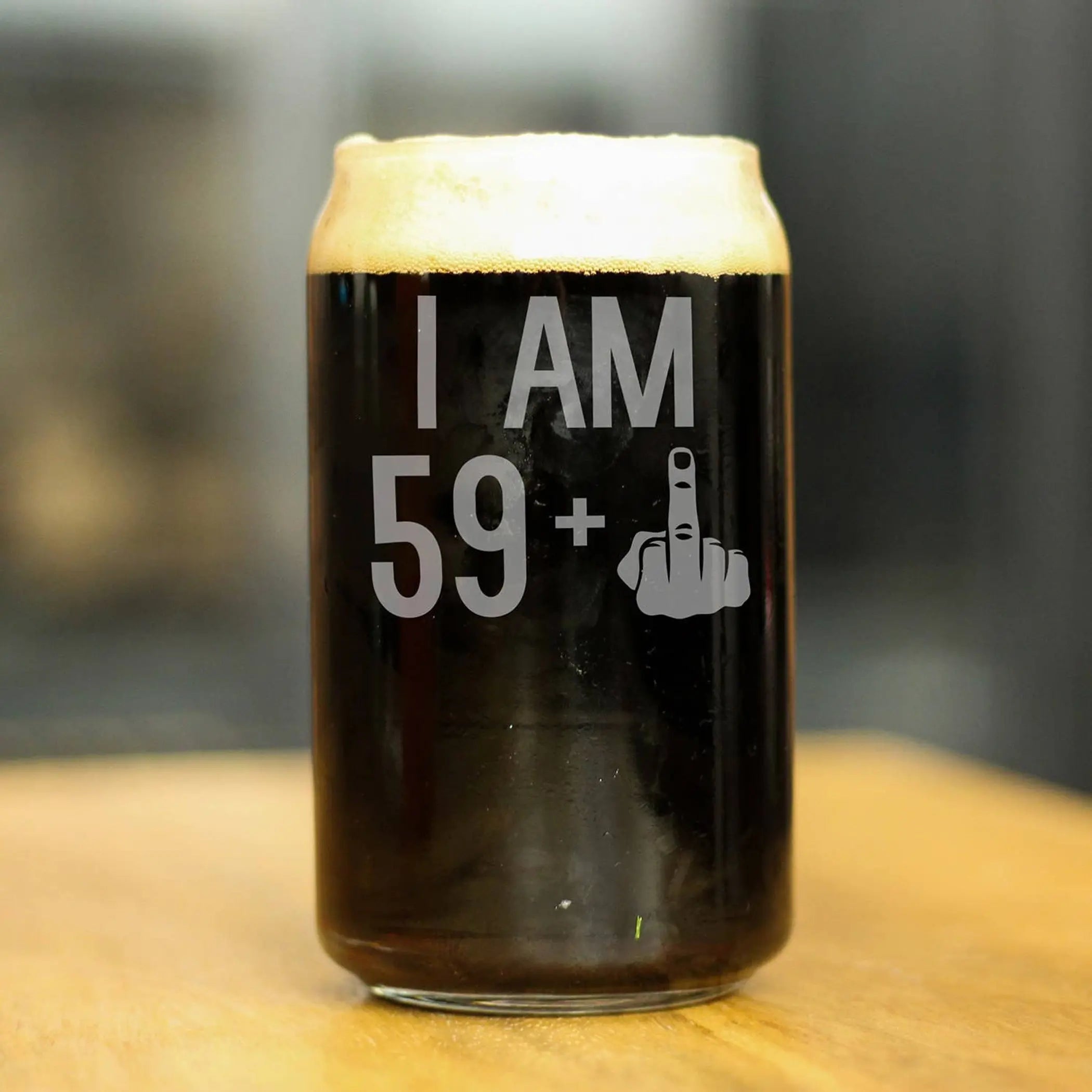 60th Birthday Gifts - 59 Middle Finger Beer Can Pint Glass Bevvee