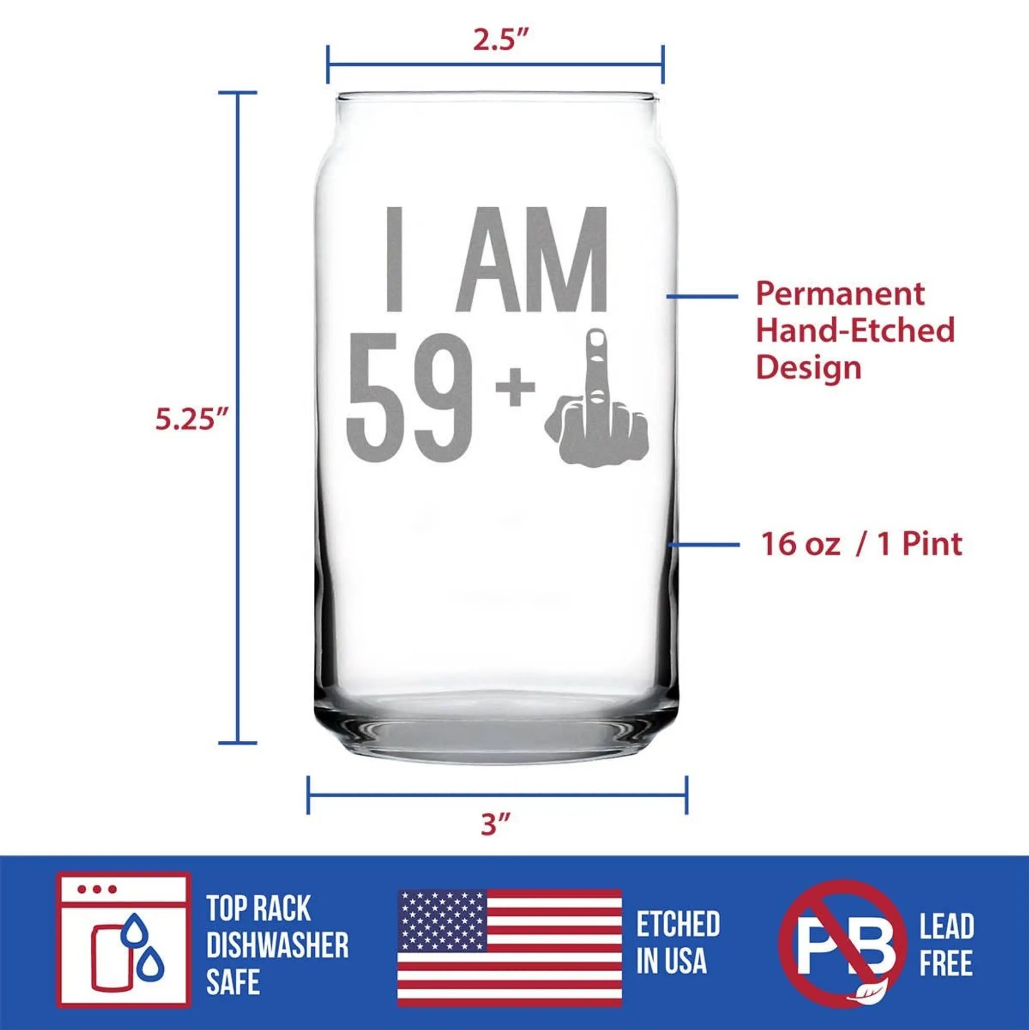 60th Birthday Gifts - 59 Middle Finger Beer Can Pint Glass Bevvee