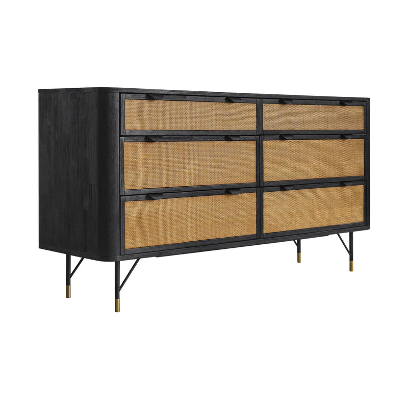 61" Black And Natural Solid Wood Six Drawer Double Dresser Homeroots Bed & Bath
