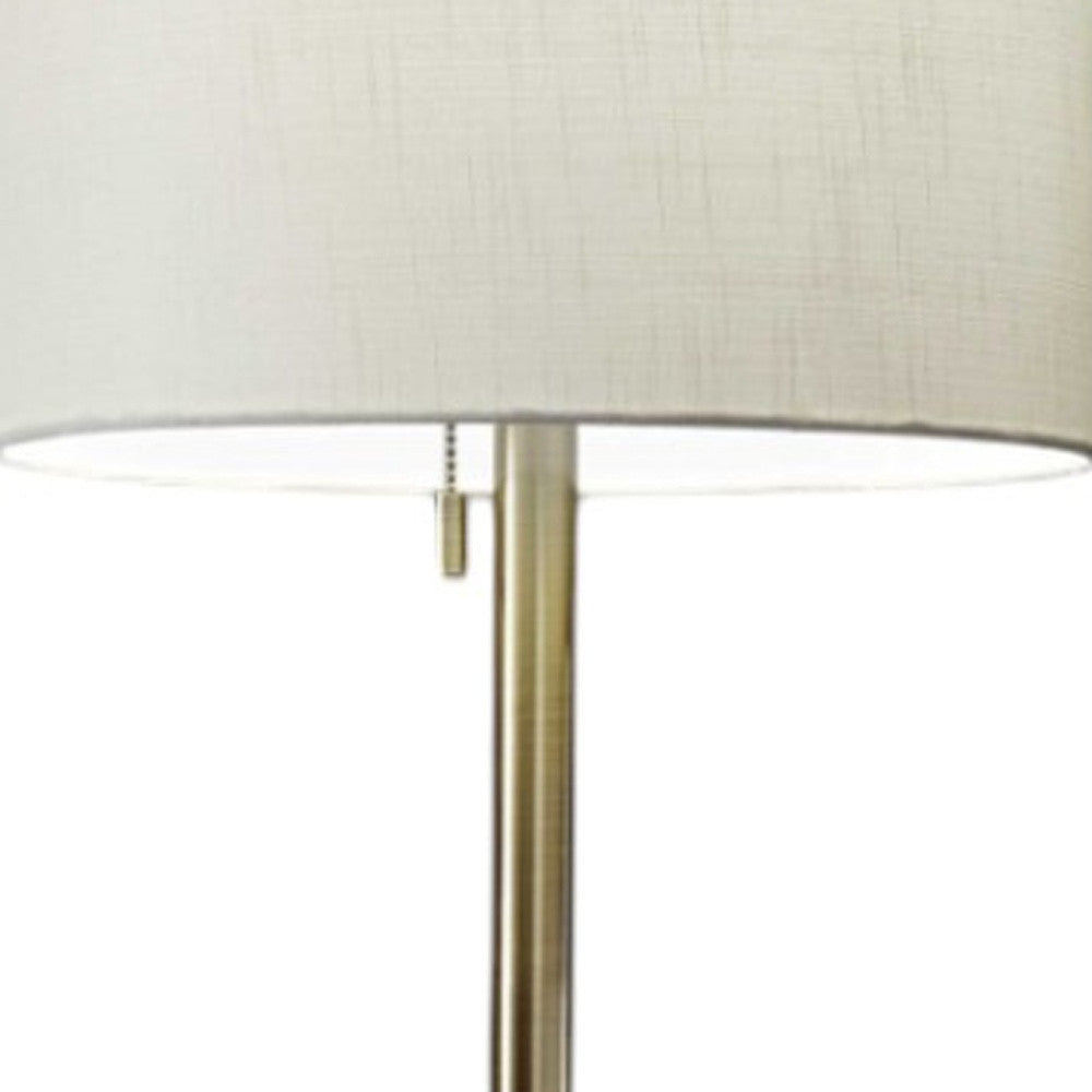 61" Brass Metal Floor Lamp With White Fabric Cylinder Shade - GreatEagleInc