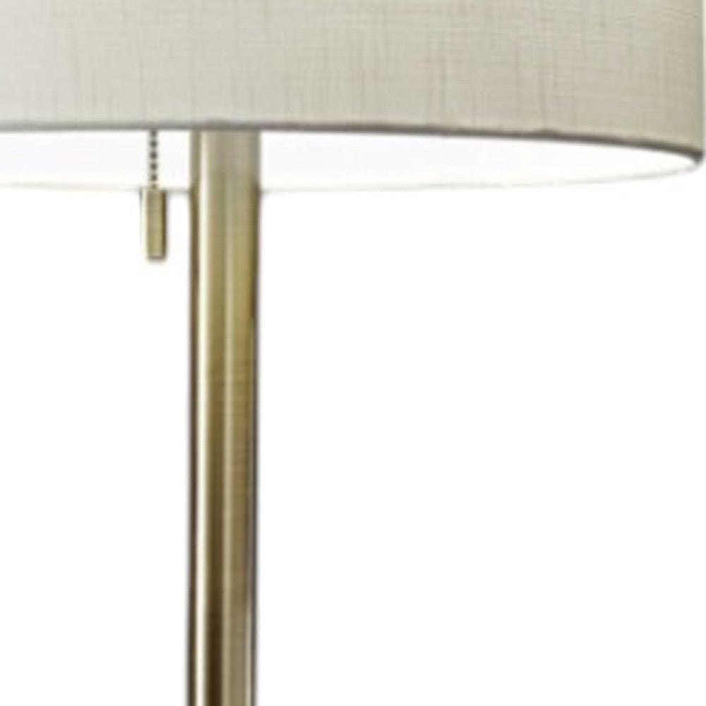 61" Brass Metal Floor Lamp With White Fabric Cylinder Shade - GreatEagleInc
