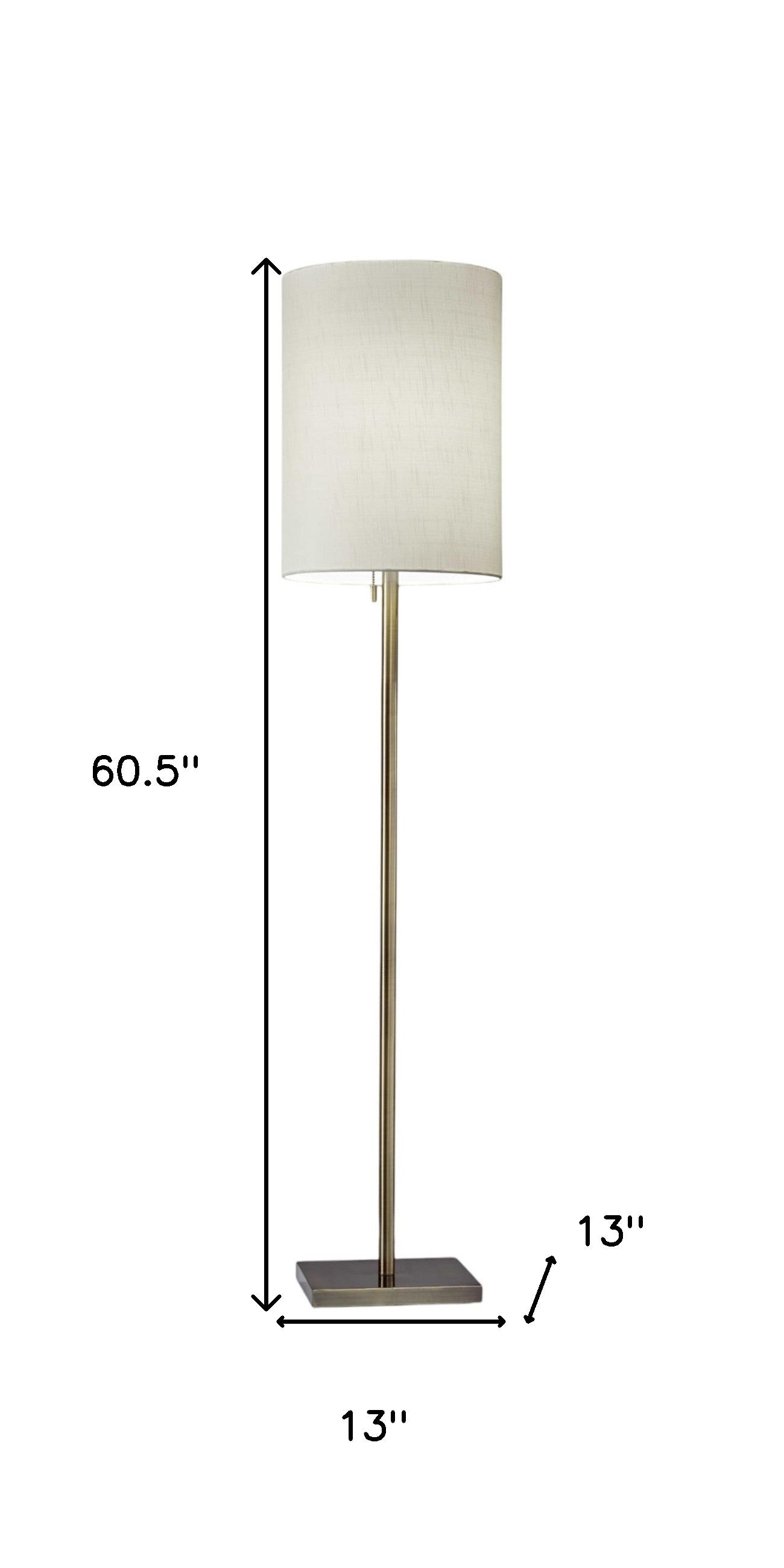 61" Brass Metal Floor Lamp With White Fabric Cylinder Shade - GreatEagleInc